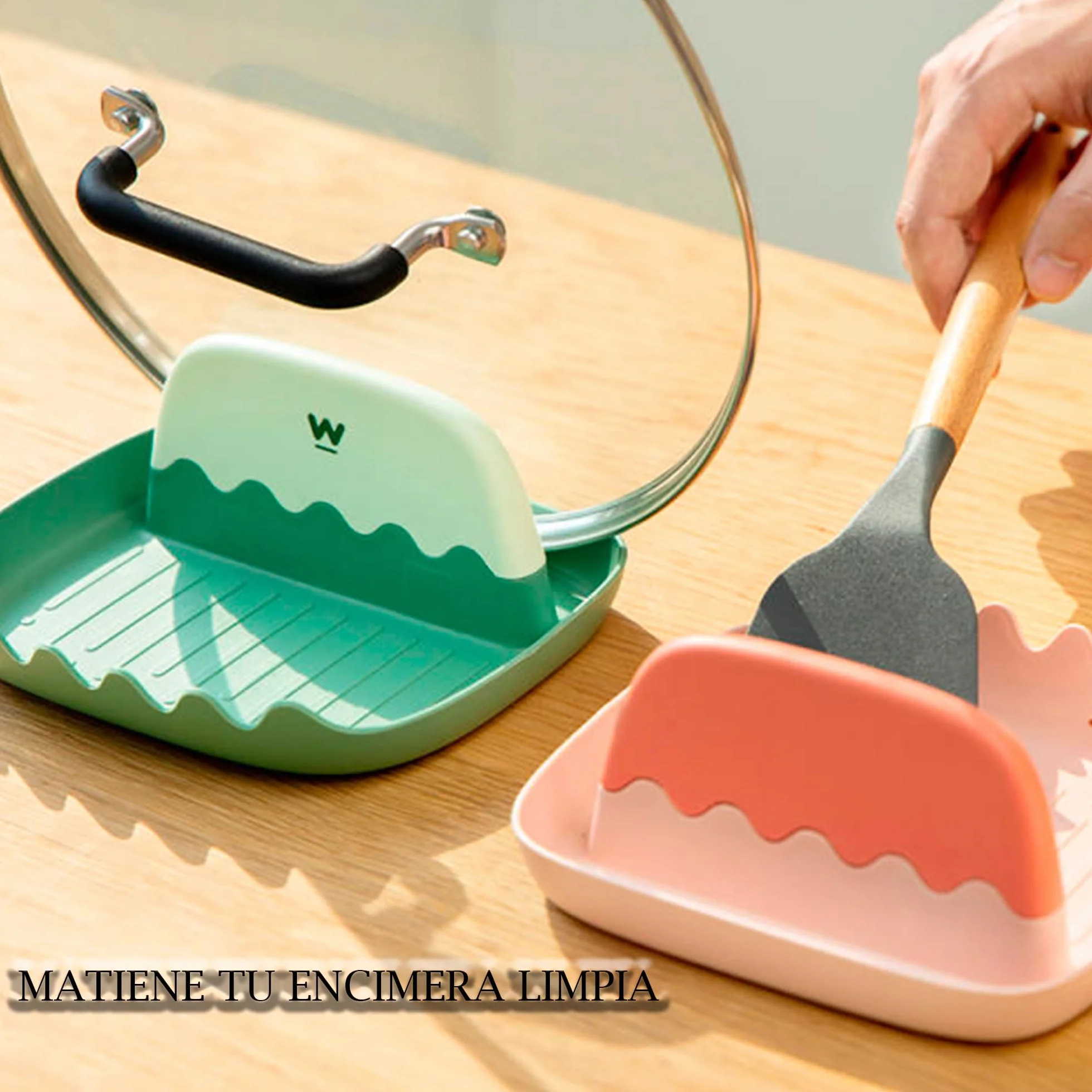 Reposa Cuchara Cocina-Soporte para cuchara- Soporte para tapa-Reposa Utensilios de cocina-para evitar ensuciar tu encimera cuando cocinas-protege tu encimera- de plastico muy resistente y duradero.