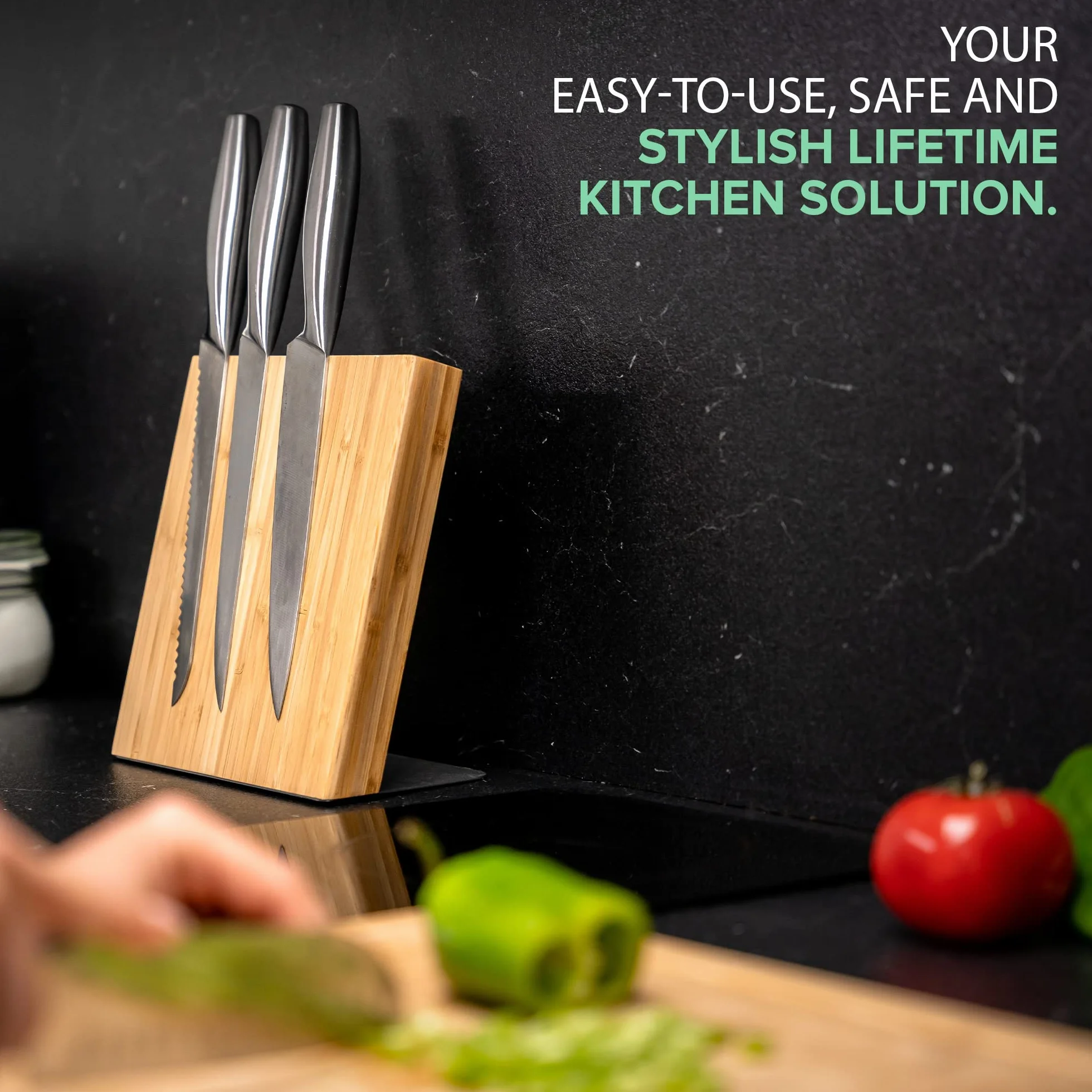 Coninx Bloque Magnético de Cuchillos | Soporte Cuchillos Cocina con Imán de Neodimio muy fuerte | Porta Cuchillos Cocina | Taco Cuchillos | Portacuchillos | Knife Block | Madera de Bambú