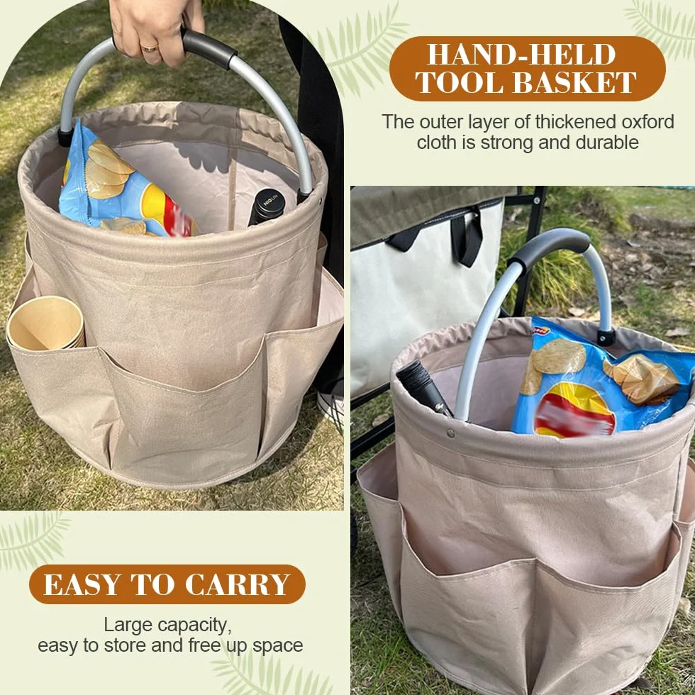 Cesta Organizador Productos Limpieza 17 L,Bolsa de Limpieza Plegable,Cleaning Caddy,Cesta Limpiezas Portátil con Asa Y Bolsillos,Cubo Porta Productos de Limpiezas,Bolsa Herramientas Redonda