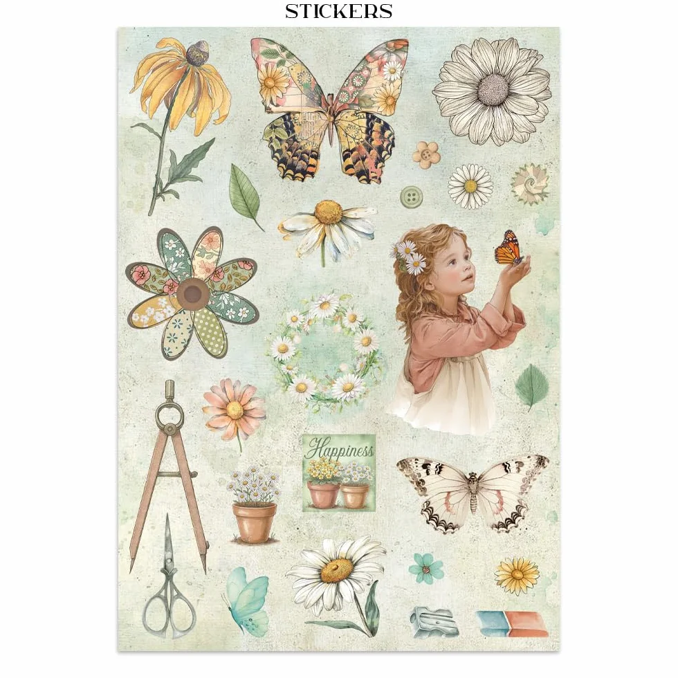 Stamperia - Junk Journal Stickers, Cut-Outs, and Backgrounds for Scrapbooks, Albums, Card Making, Bullet Journalling and More, Perfect for Hobbies, Crafts, and Gifting (Daisy Art)