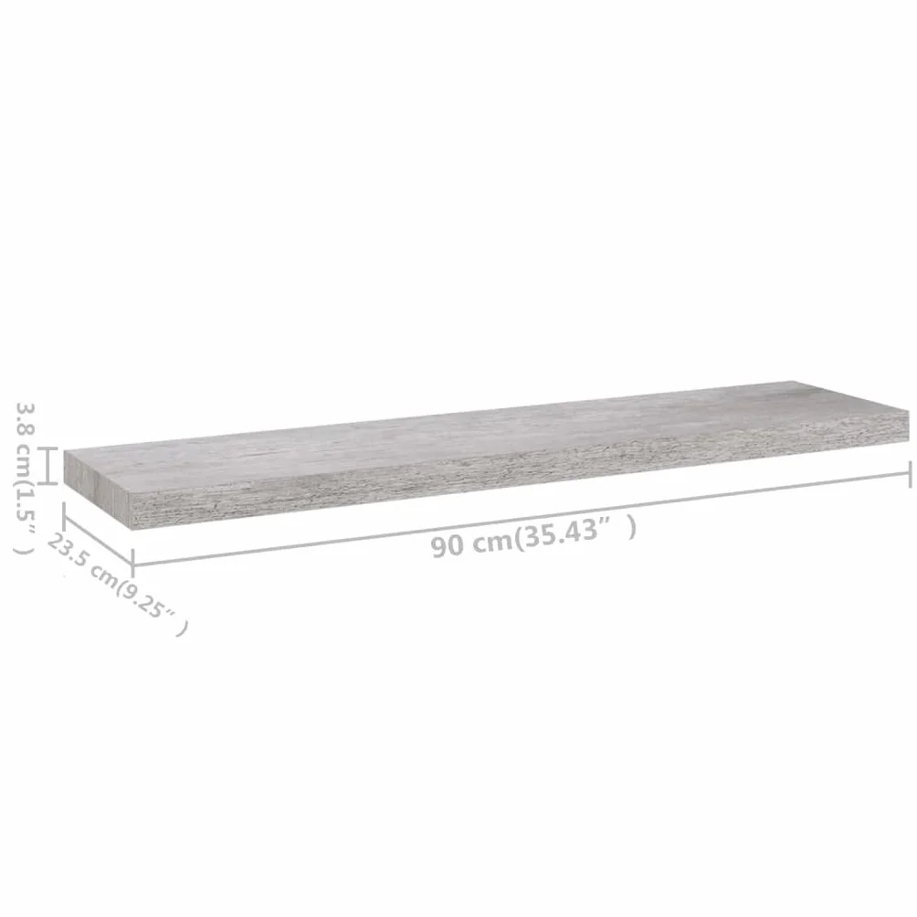 Estantería flotante gris hormigón 90 x 23,5 x 3,8 cm, estante de pared de madera de panal MDF con marco de metal, soporte invisible, para libros, decoración, dormitorio, cocina, resistente y
