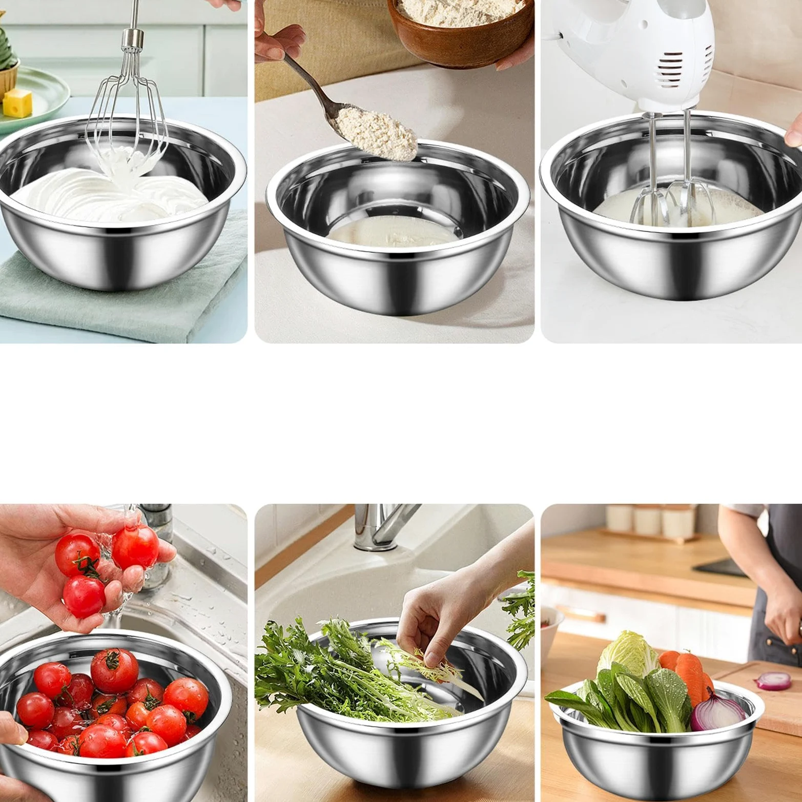 Juego de Bol para Mezclar con Tapa Herméticas de Acero Inoxidable, Juego | Organizador De Alimentos Con Tapa para Cereales, Snacks, Huevos, Aderezos, Verduras, Masa y Frutas