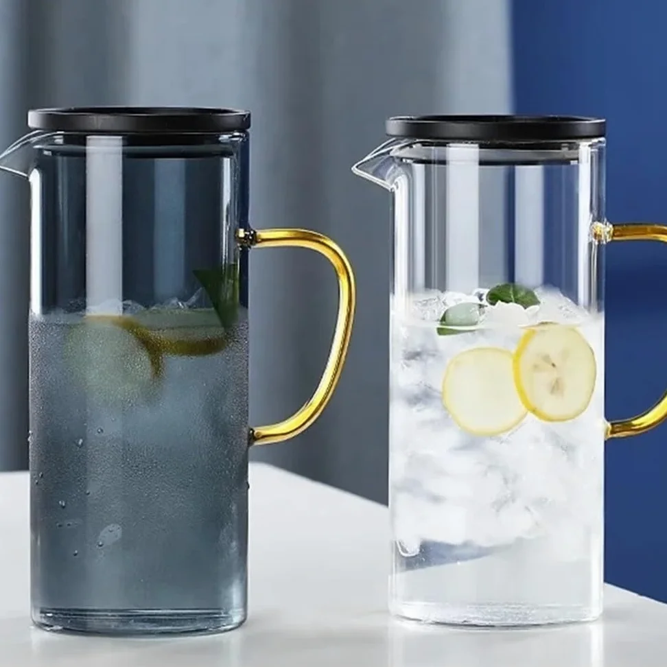 Jarra Jarra de agua fría vidrio espesado con asa | Jarra for bebidas con té helado y jugo con alto contenido de borosilicato(Blue)