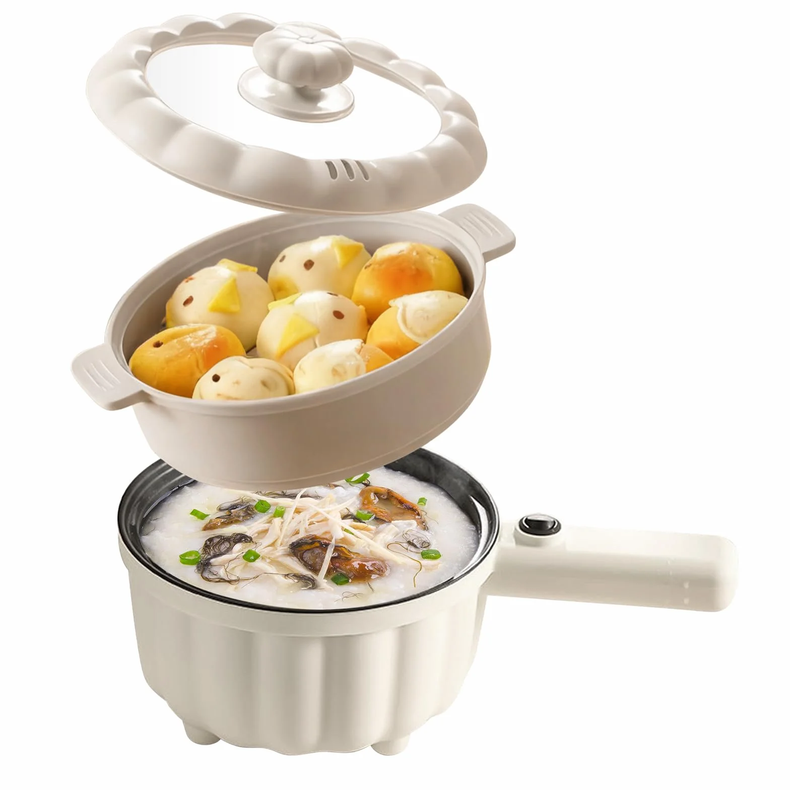 Olla eléctrica de 2 litros con vapor, olla caliente eléctrica, mini multicocina antiadherente, antiadherente mini sartén eléctrica, cocina ramen rápida para el hogar, oficina dormitorio