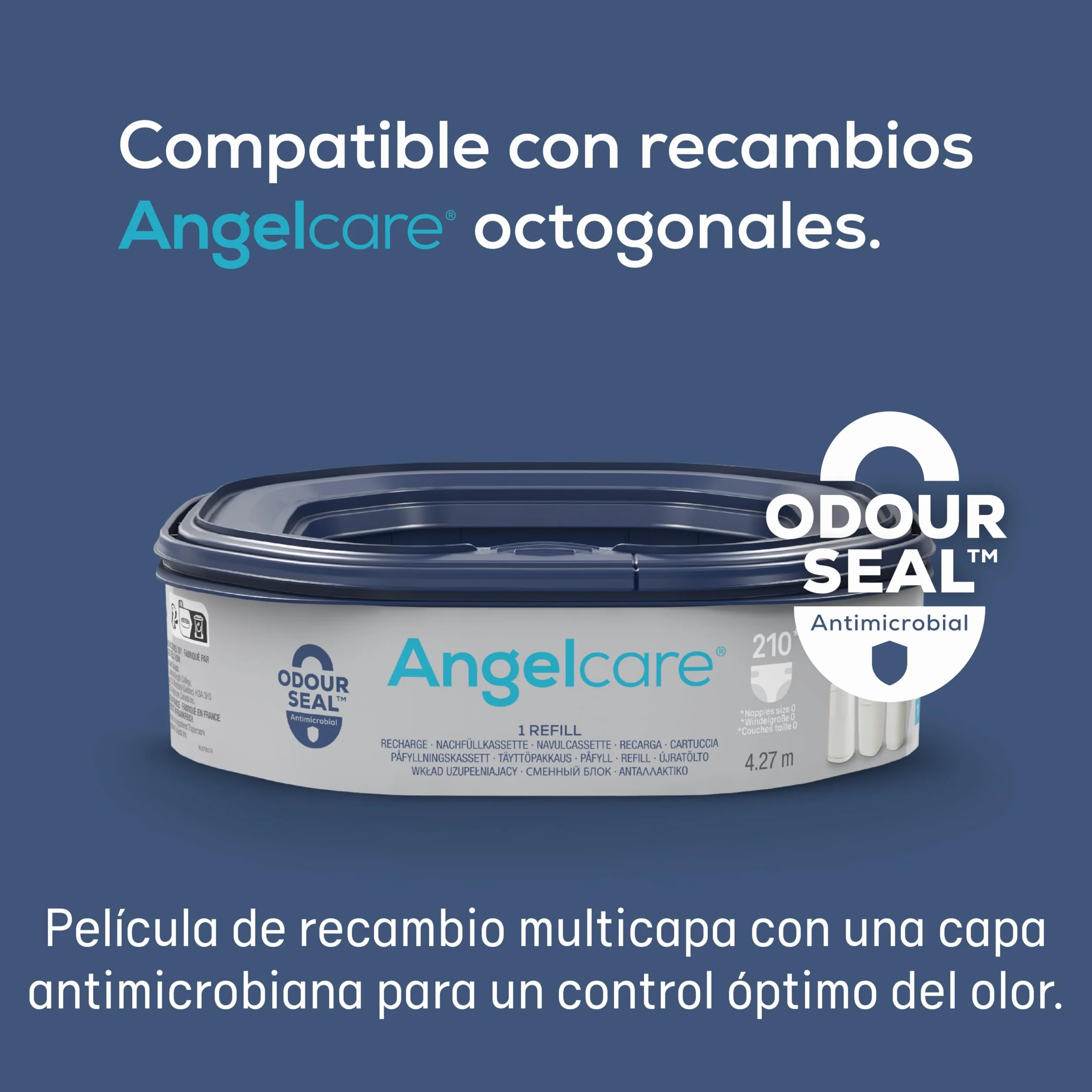 Angelcare Cubo para pañales Classic XL repuesto octogonal alta capacidad resistente olores 210 pañales talla 1