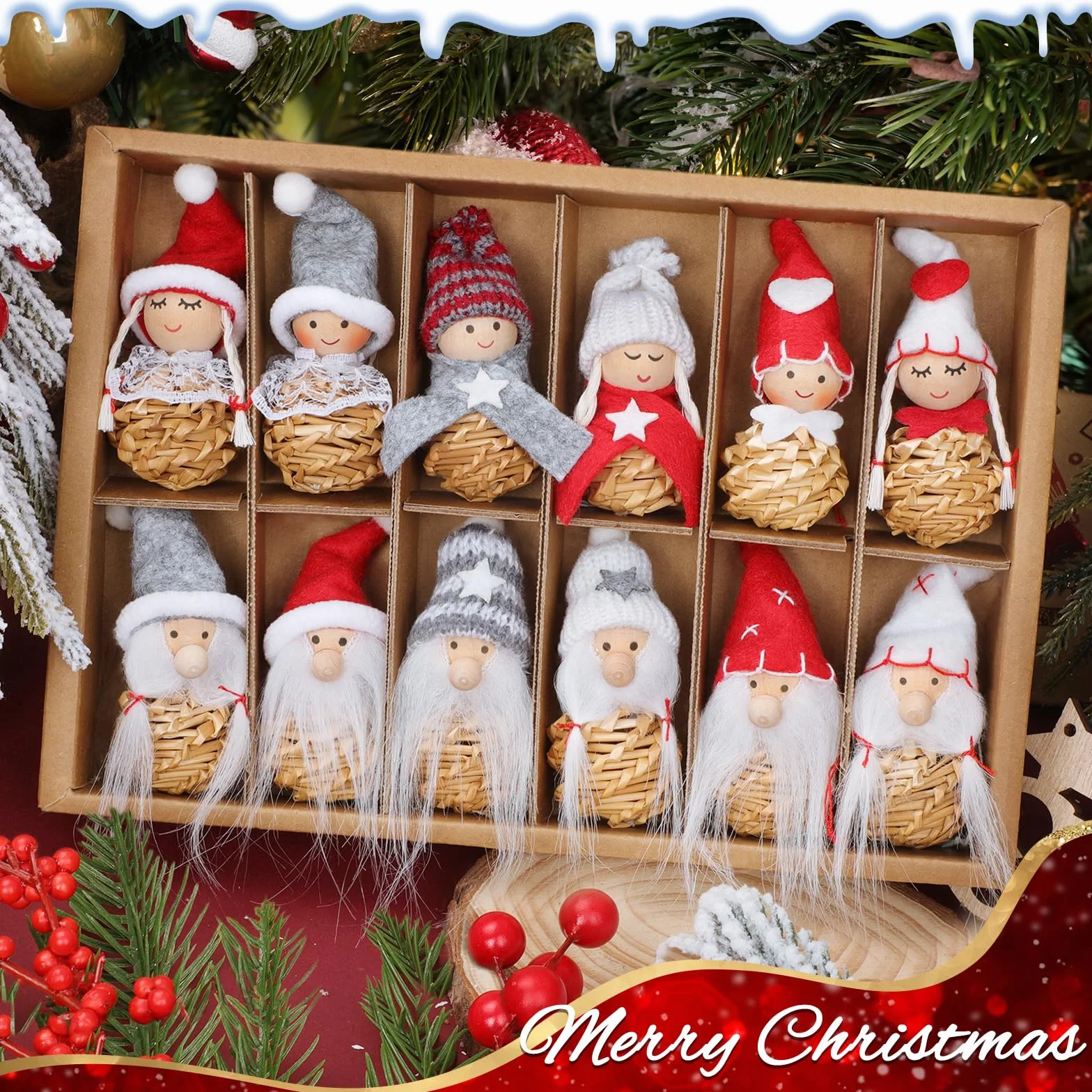 Decoracion Navidad Arbol, Gnomo Adornos Navidad Decoración Originales 2026, 12 Piezas Angeles Figuras Christmas Tree Decorations, Enfeites Decoração de Natal, Detalles Navideños para Regalar