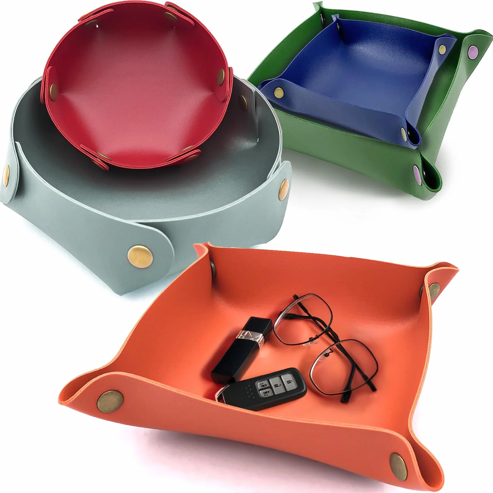 5 bandejas de piel, práctico vaciador de bolsillo, organizador de piel, adecuado para guardar cartera, llaves, monedas (5 colores)