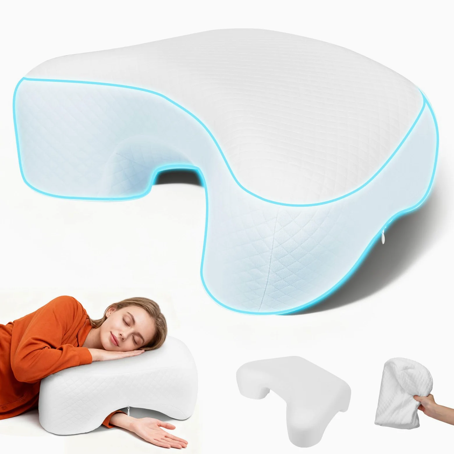 Almohada para dormir de lado con abertura para el brazo, almohada ortopédica ergonómica para el cuello con 3 aberturas para brazos, almohada de espuma viscoelástica para el cuello, para
