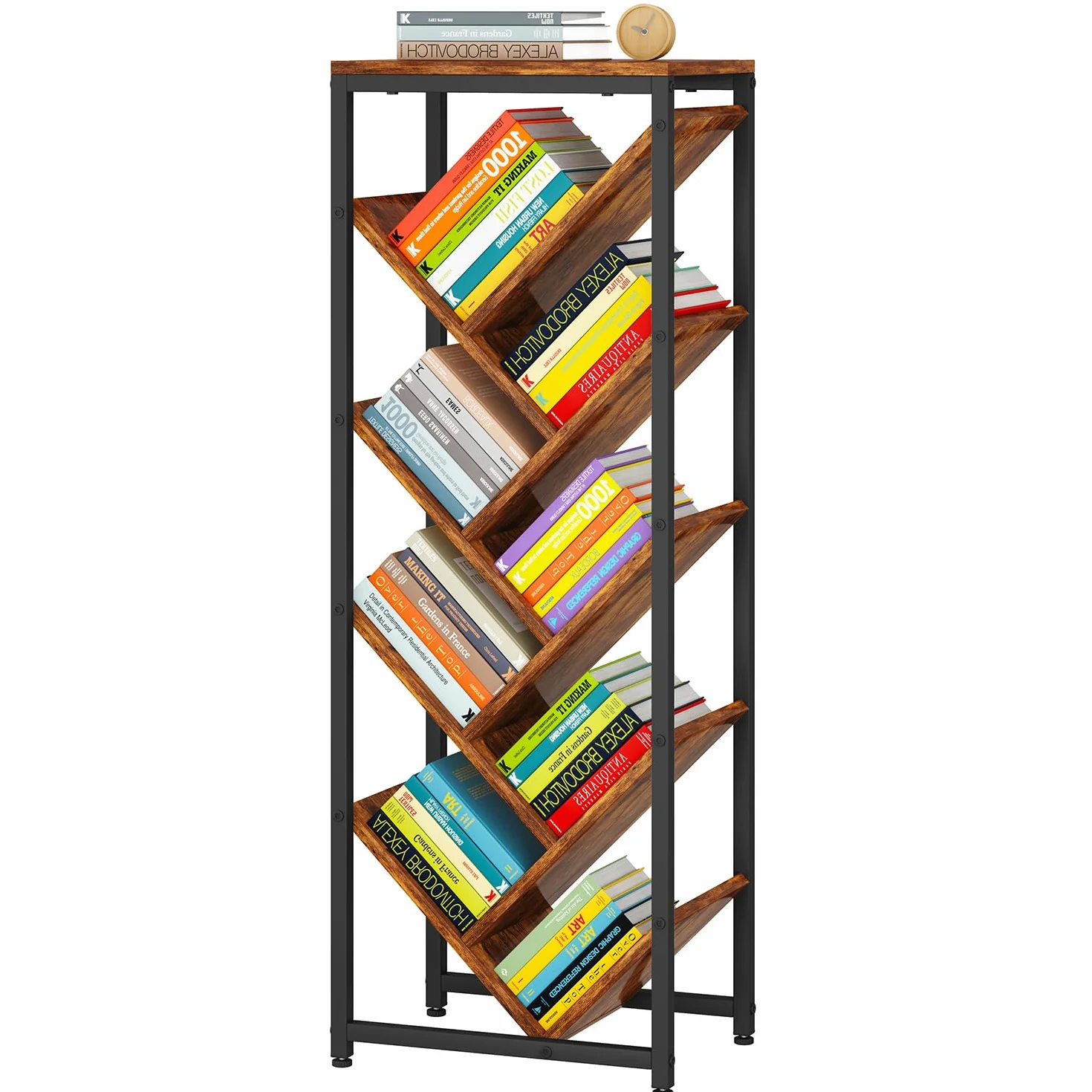 IBUYKE Estantería de Árbol de 9 Niveles,Librería Vertical,Marrón TBC002H | Estante de Pie para Libros Estanteria Esquinera para Dormitorio Salón Oficina en Casa