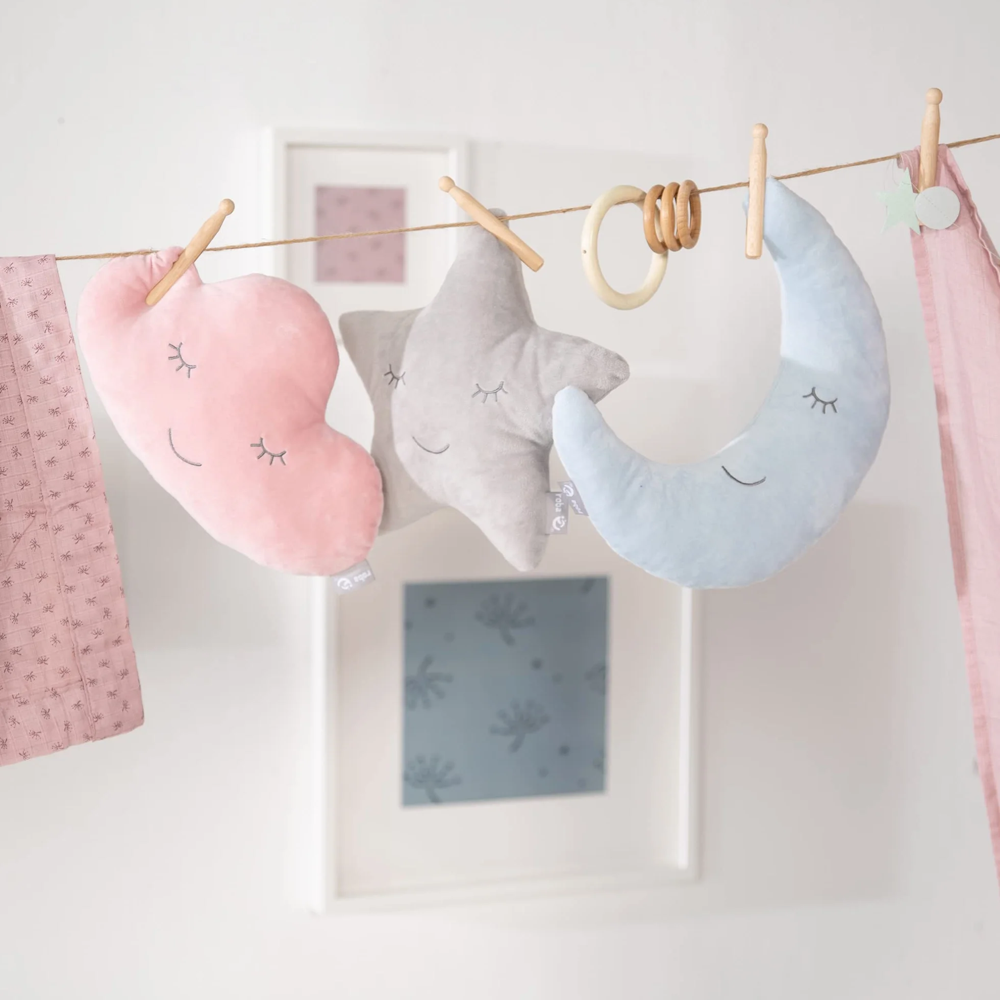 roba Cojín Decorativo en Forma de Estrella para Habitación Infantil - Cojín de Peluche - Cara Bordada - Rosa / Lila