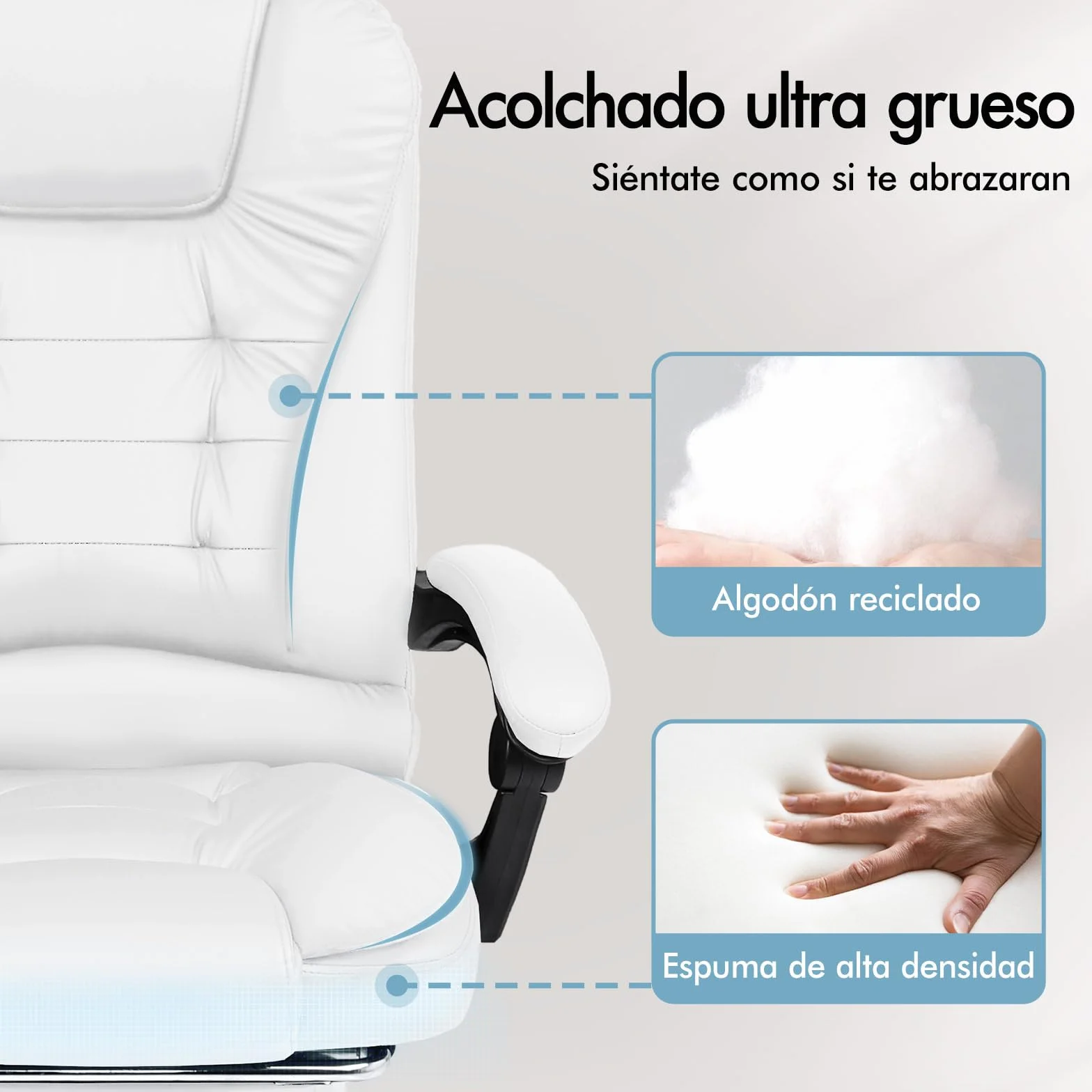 ALFORDSON Silla Oficina Ejecutiva con Masaje, Silla Ergonómica Escritorio con Función de Asiento Calefactable, Reposapiés Retráctil, Reclinable 150°, Cadeira de Ordenador Giratoria, Cuero PU(Blanca)