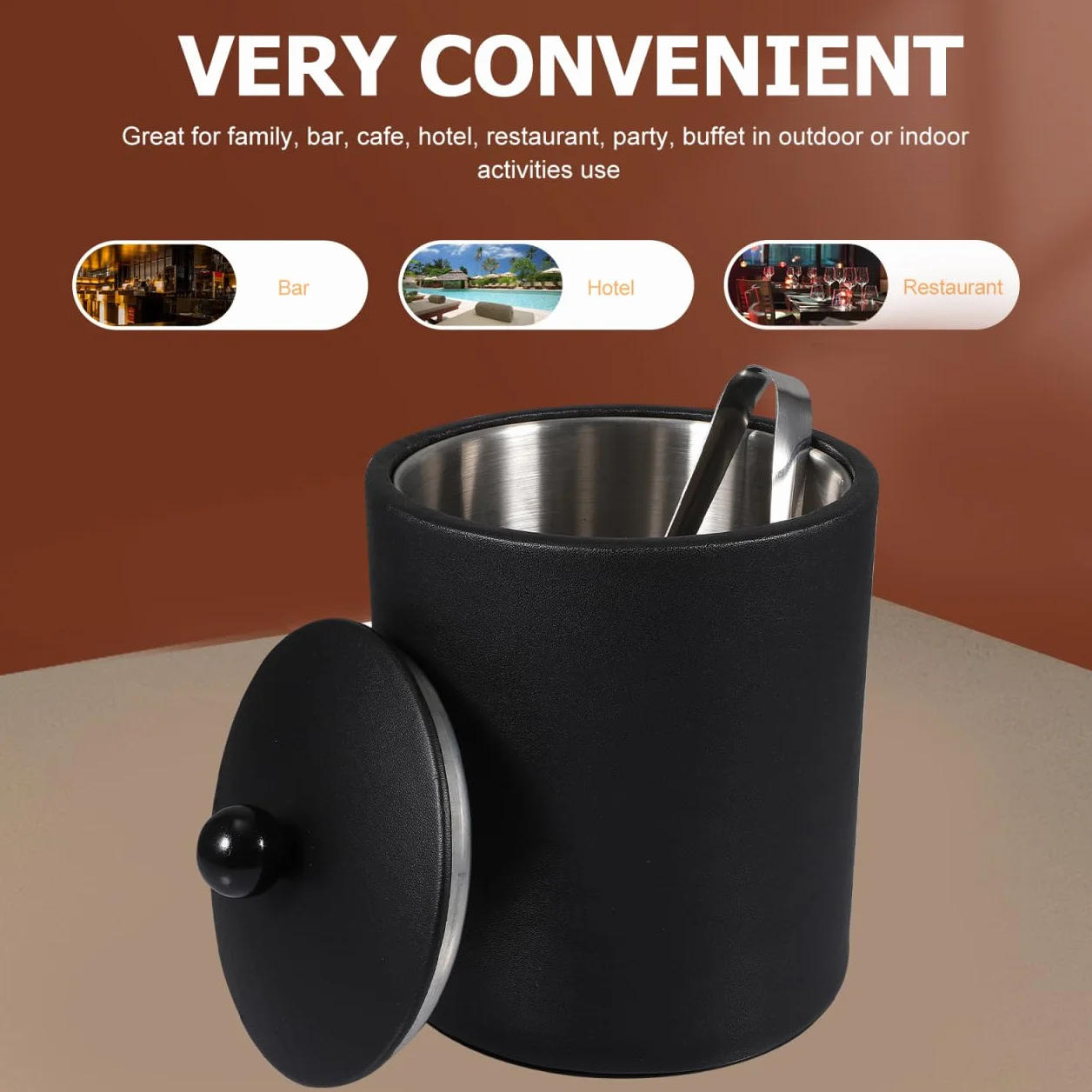 DOITOOL Cubo de hielo de acero inoxidable con aislamiento de doble pared para botella de cerveza, enfriador de bebidas para fiesta, cóctel, bar, color negro