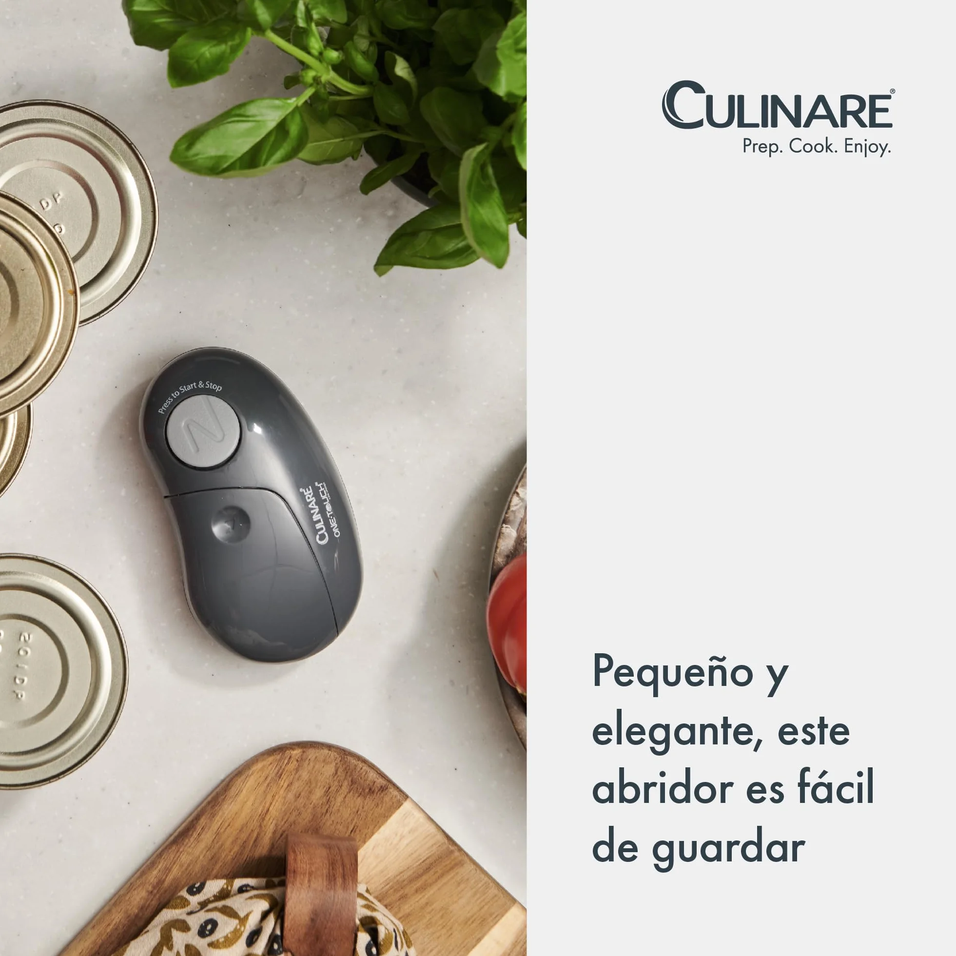 Culinare Abrelatas Electrónico One Touch, Gris, Plástico/acero Inoxidable, Abrelatas Automático, Funciona Con Pilas/uso Manos Libres/Extracción Magnética de Tapa, Pilas No Incluidas