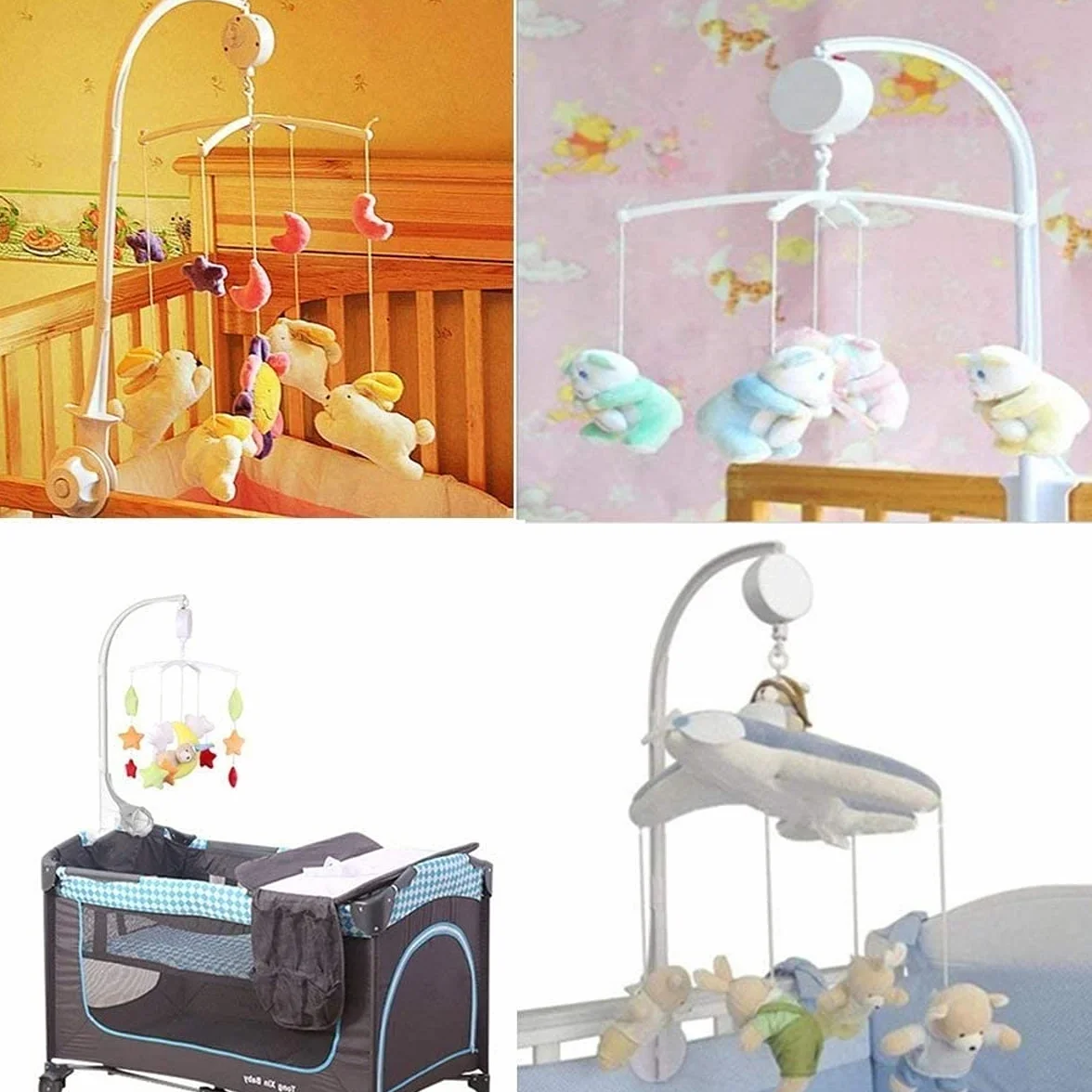 JZK Movil musical para cuna bebe con música "cancion de cuna" de brahms, cuna móvil caja música + soporte juguetes + brazo, rotación automática sin batería