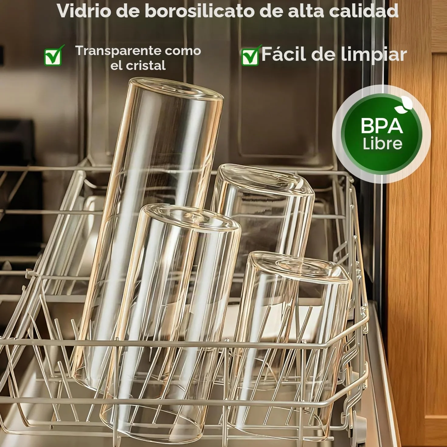 ComSaf Tarros de cristal con tapa 800–2100 ml, pack de 5 para cocina | Frascos de vidrio, Botes cocina almacenaje, Tapas de bambú, Cereales de desayuno, Premios para mascotas, Arena decorativa