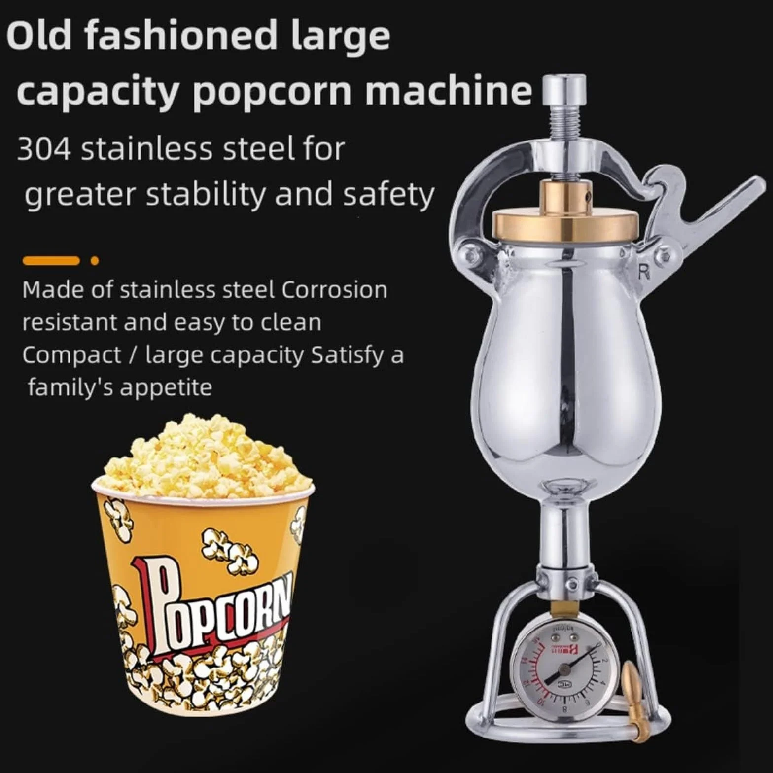 MáQuina Palomitas China, CañóN Palomitas, MáQuina De Palomitas Acero Inoxidable, Olla A PresióN Para Reuniones Familiares Y Fiestas(500ml)