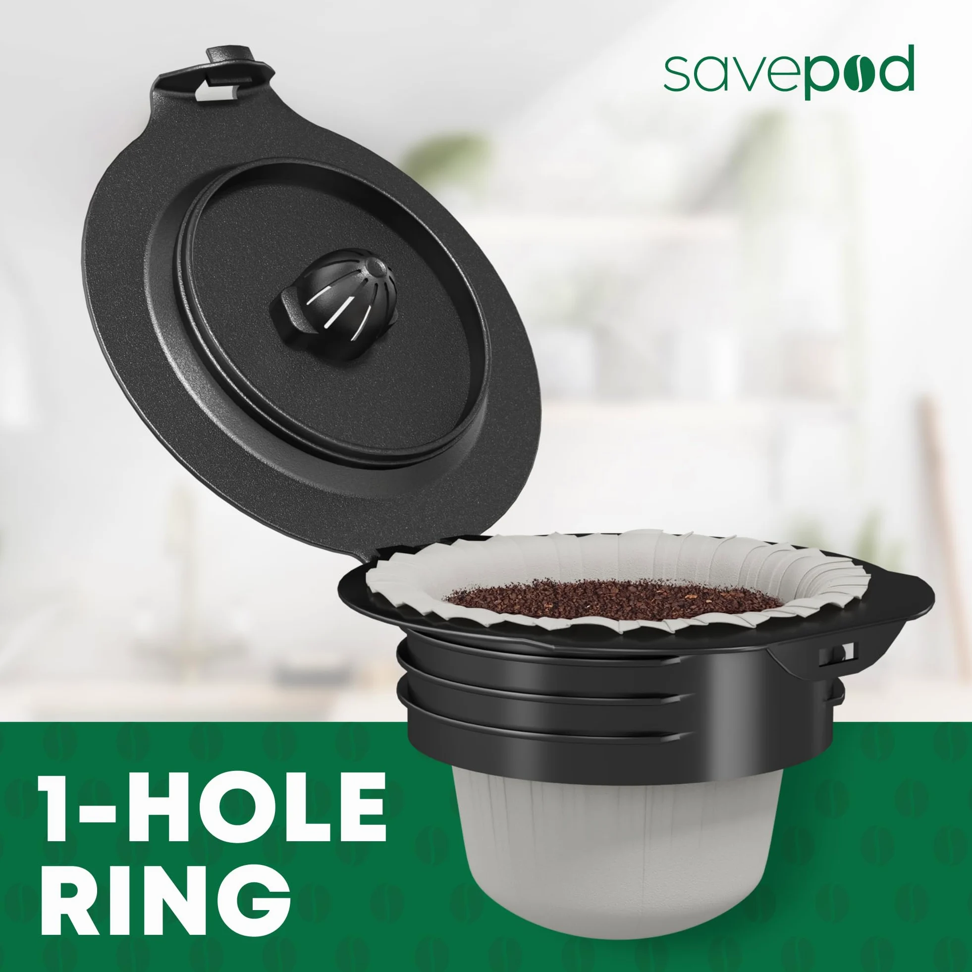 Savepod Anillos reutilizables para cápsulas de café K Cup | Anillo reutilizable sin fondo | Compatible con Keurig1.0 y 2.0 | Sin BPA | Un agujero