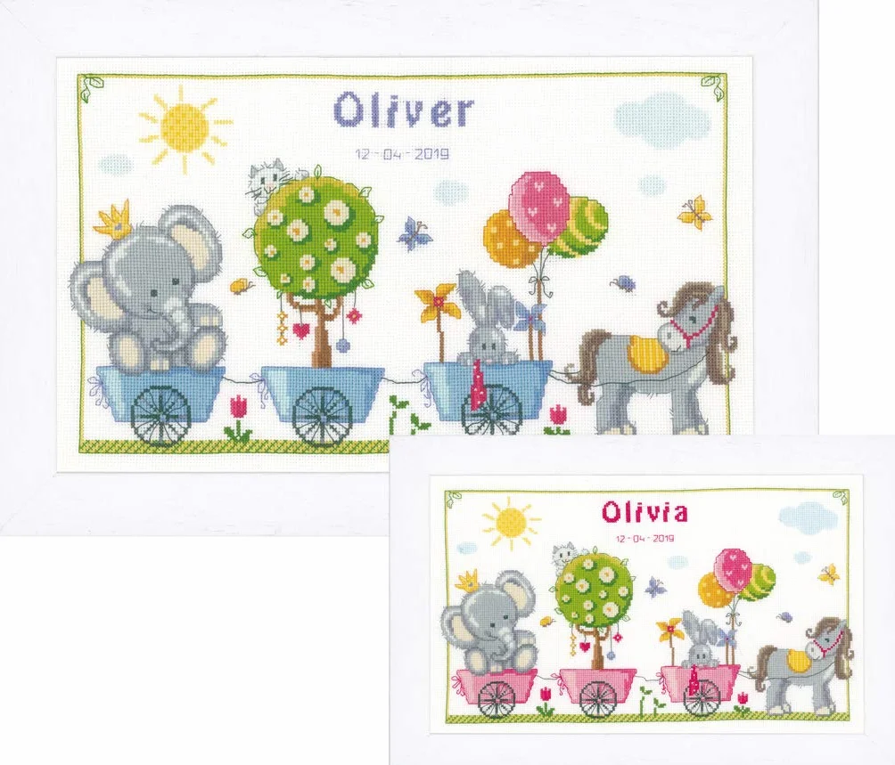 Vervaco Kit Punto De Cruz Bebe Nacimiento Regalos DIY Completo ANIMALES ADORABLES Creativo Manualidades Creatividad Adultos Decoracion Pared Bordar Kit Principiantes ca. 41 x 24 cm Cross Stitch