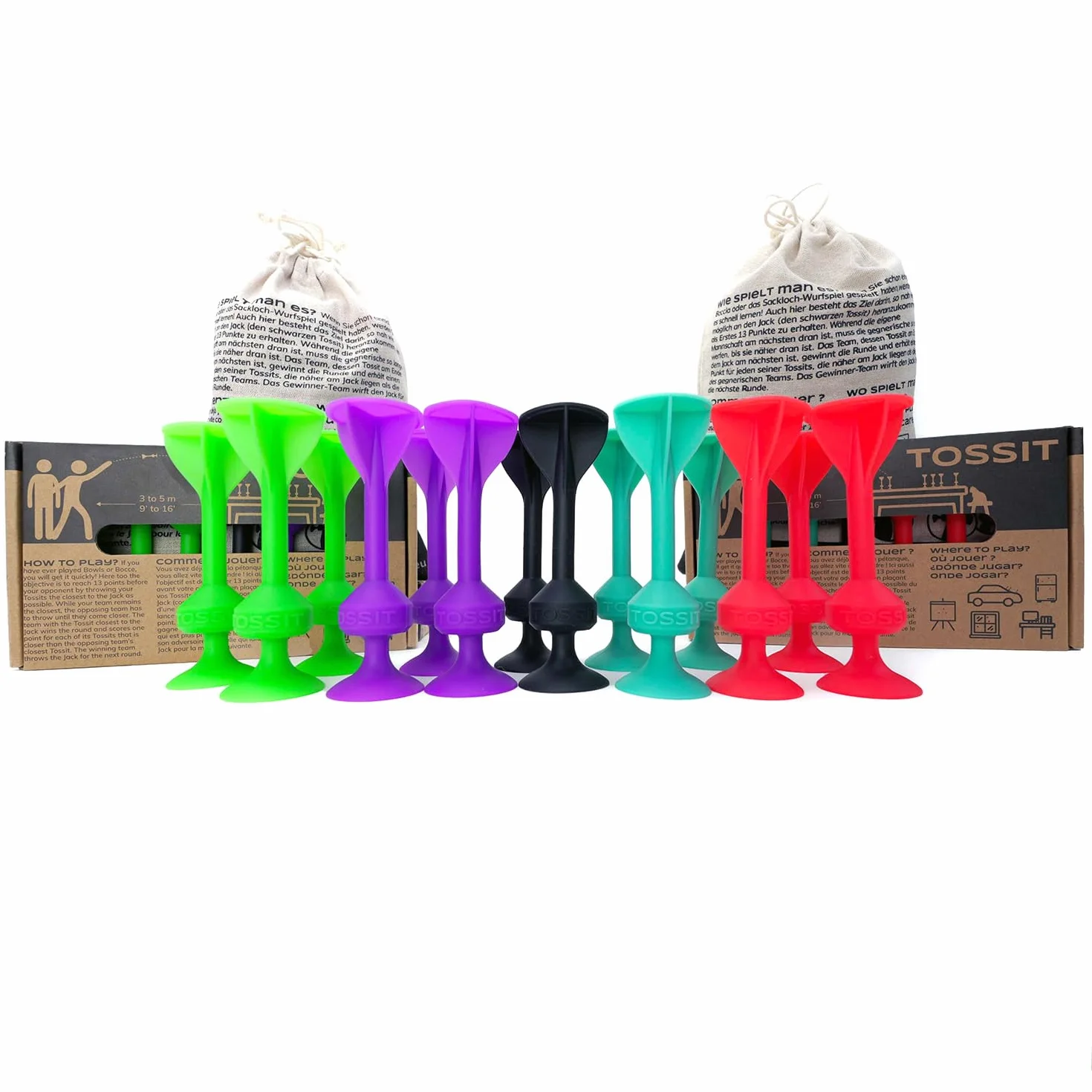 TOSSIT Juego Dardos de Silicona Ventosa Twin Pack - 4 Colores + 2 Negros - Petanca Bocha Interior Exterior