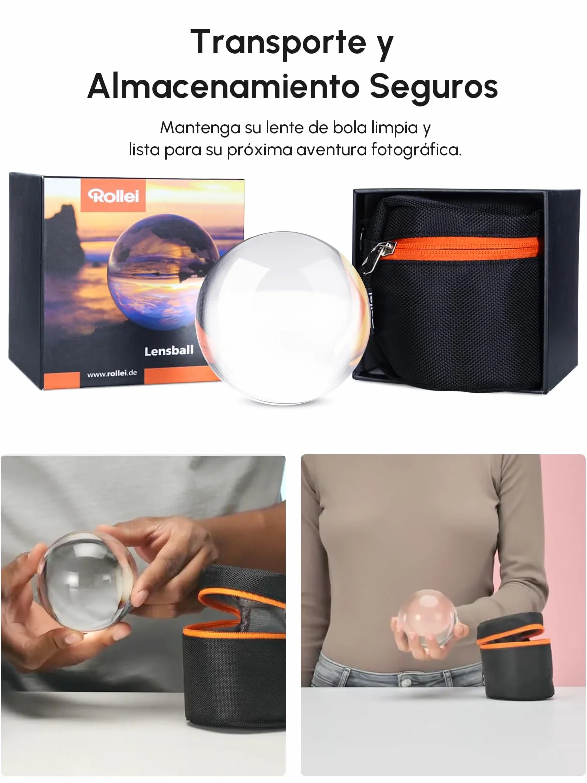 Rollei Lensball 110mm I bola de vidrio I bola de cristal I bola de fotos con bolsa de almacenamiento y paño de limpieza de microfibra para fotografía de bolas de vidrio