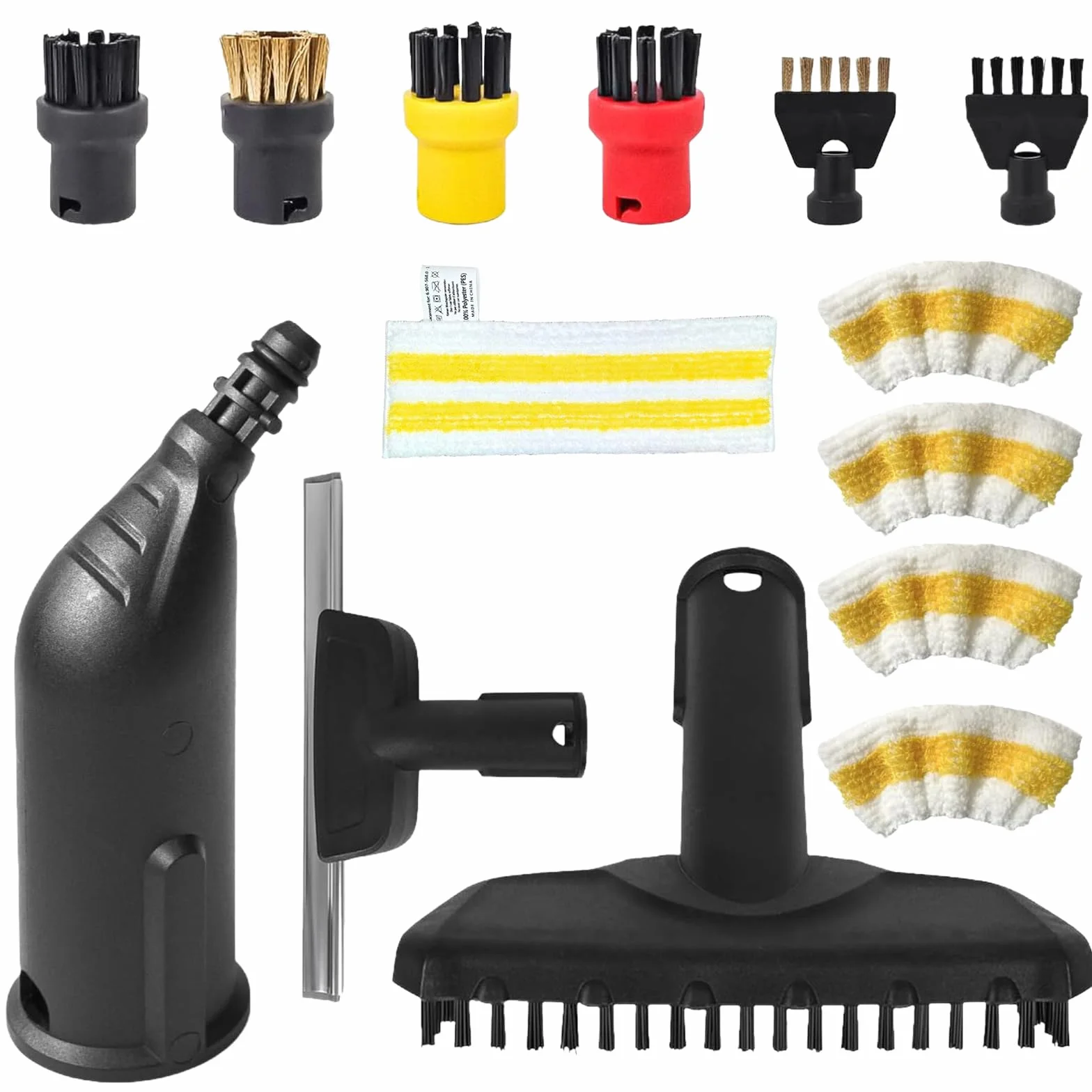 14 accesorios para limpiador de vapor Kärcher SC1 SC2 SC3 SC4 SC5 SC7, 4 cepillos redondos, 2 cepillos para juntas, boquilla curvada, cepillo de vapor de mano, extractor de ventanas, paño de