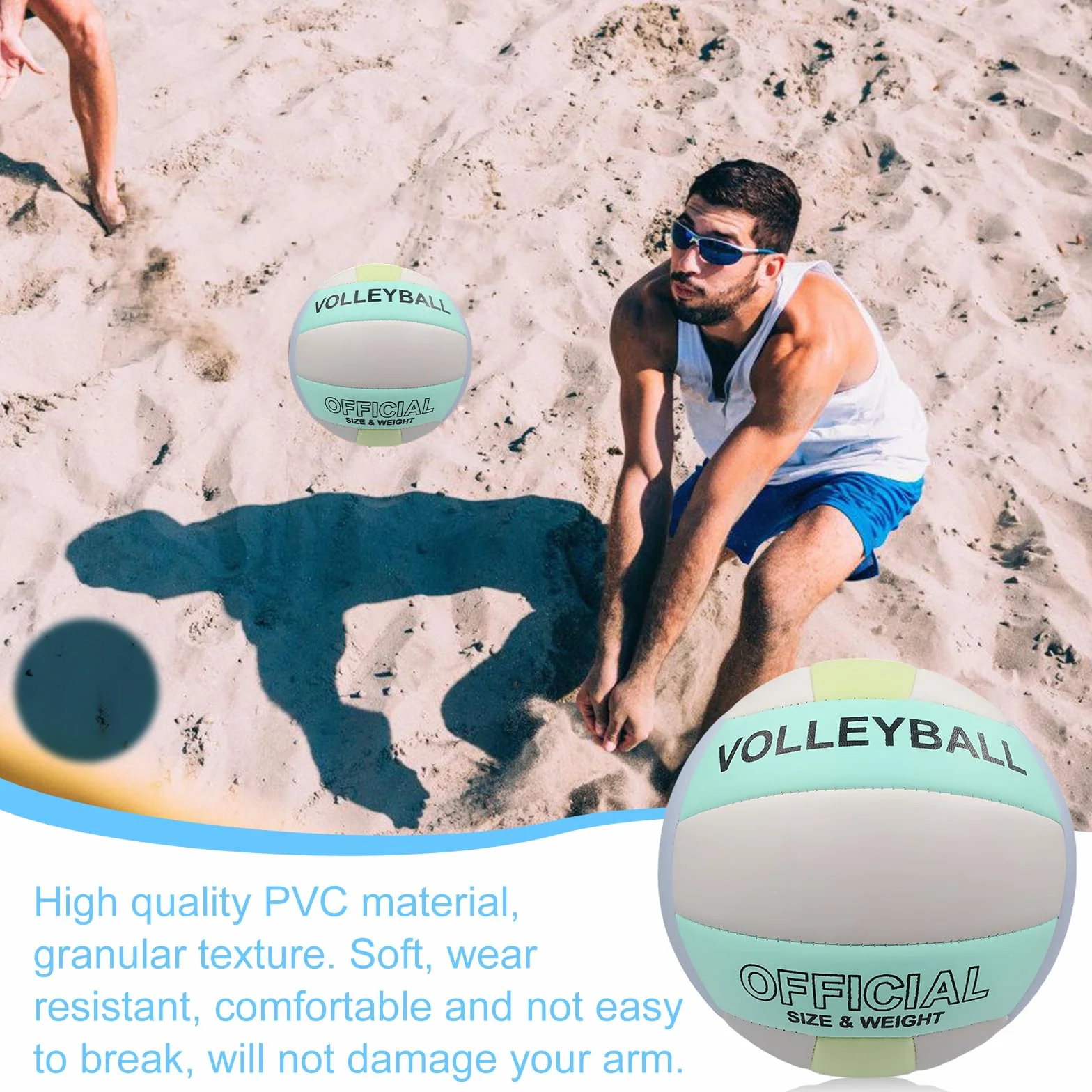 Balón de voleibol oficial tamaño 5: pelota de playa con inflador, poliuretano suave interior exterior entrenamiento deportivo arena