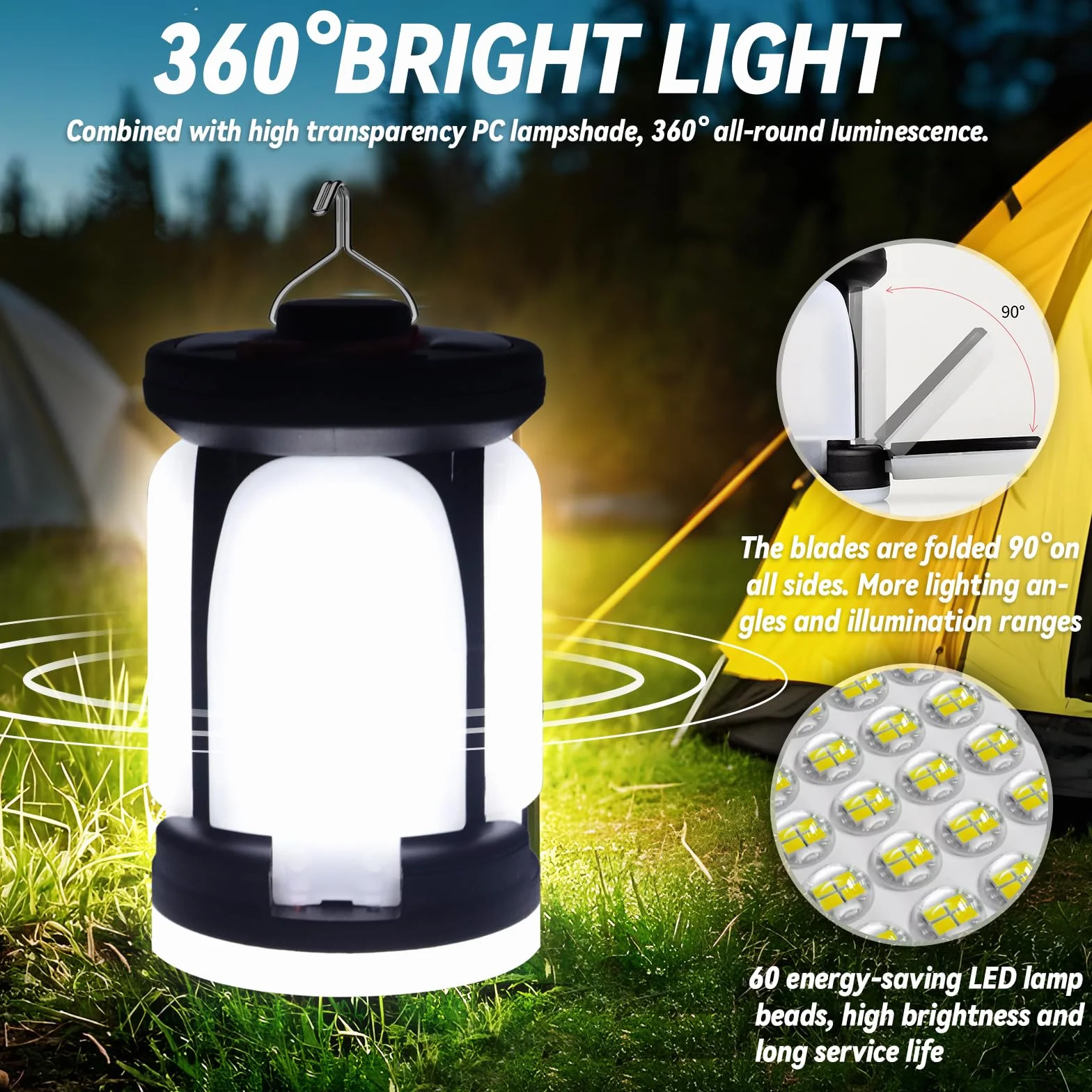 Lámpara Camping Recargable LED 3600mAh 6 Modos Iluminación Portátil Resistente al Agua