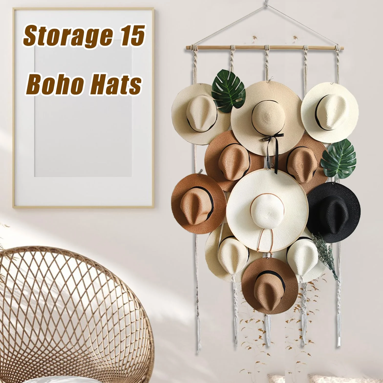 JOJOCY Estante para sombreros de pared, organizador con 12 clips, colgador decorativo para sombreros vaquero Fedora y ala ancha