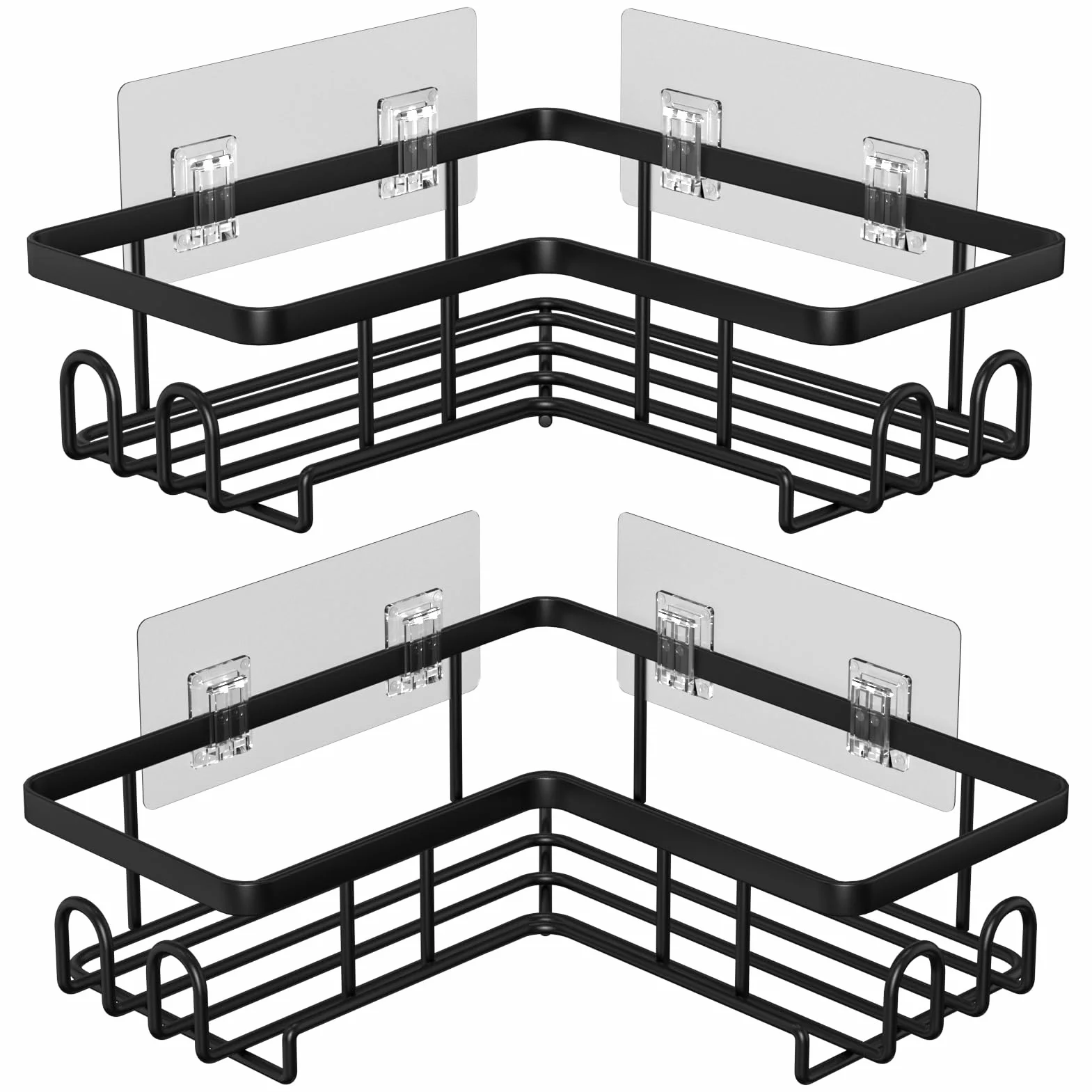 Estanteria Baño sin Taladro, Estante Rinconera Ducha con Adhesivo, Baldas Baño Organizador Ducha, Accesorios Ducha (Negro, 2 Cesta)