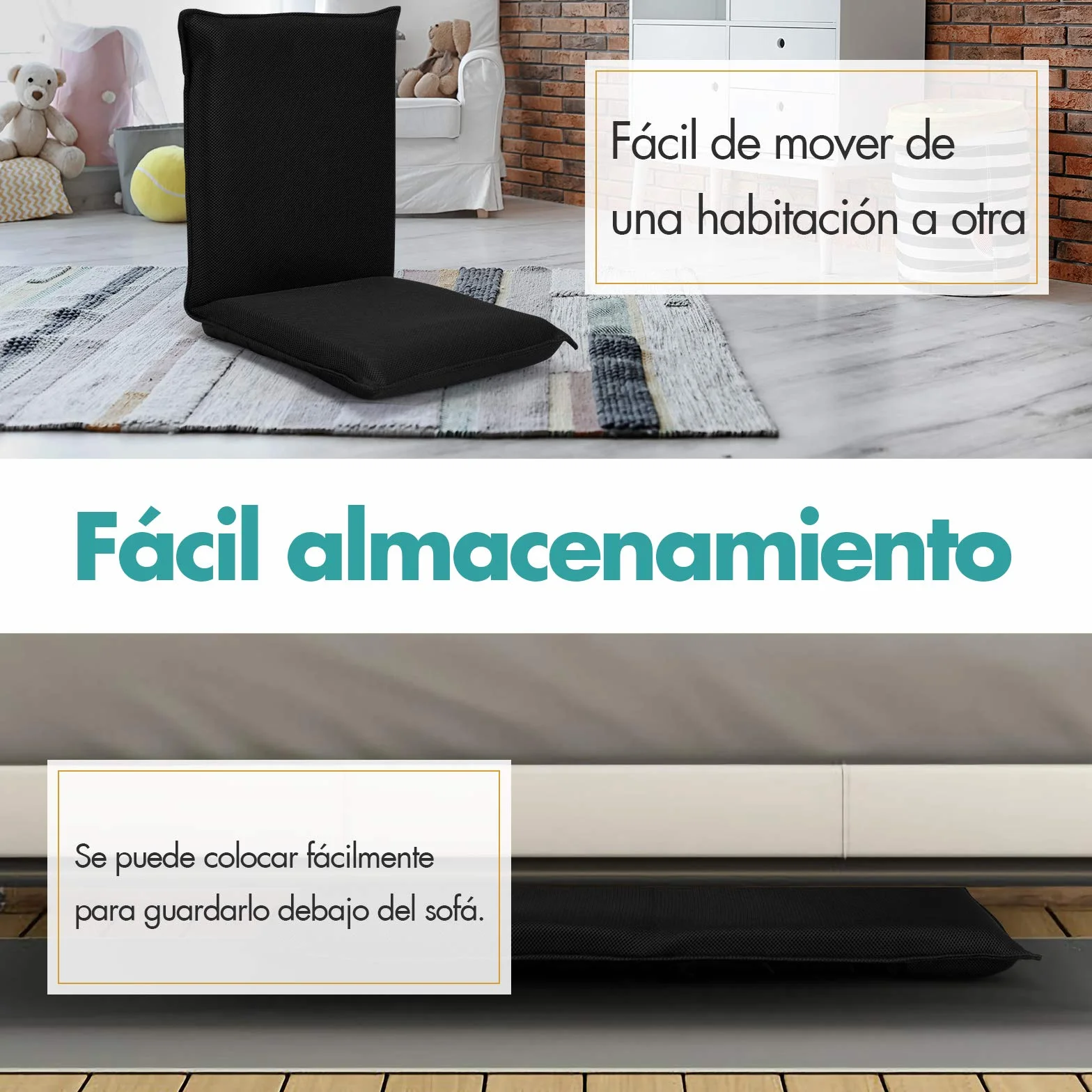 COSTWAY Silla Plegable de Suelo, Silla de Piso con Respaldo Ajustable de 6 Posiciones, Silla Tapizada para Salón Dormitorio Estudio, 98 x 44 x 7 cm (Negro)