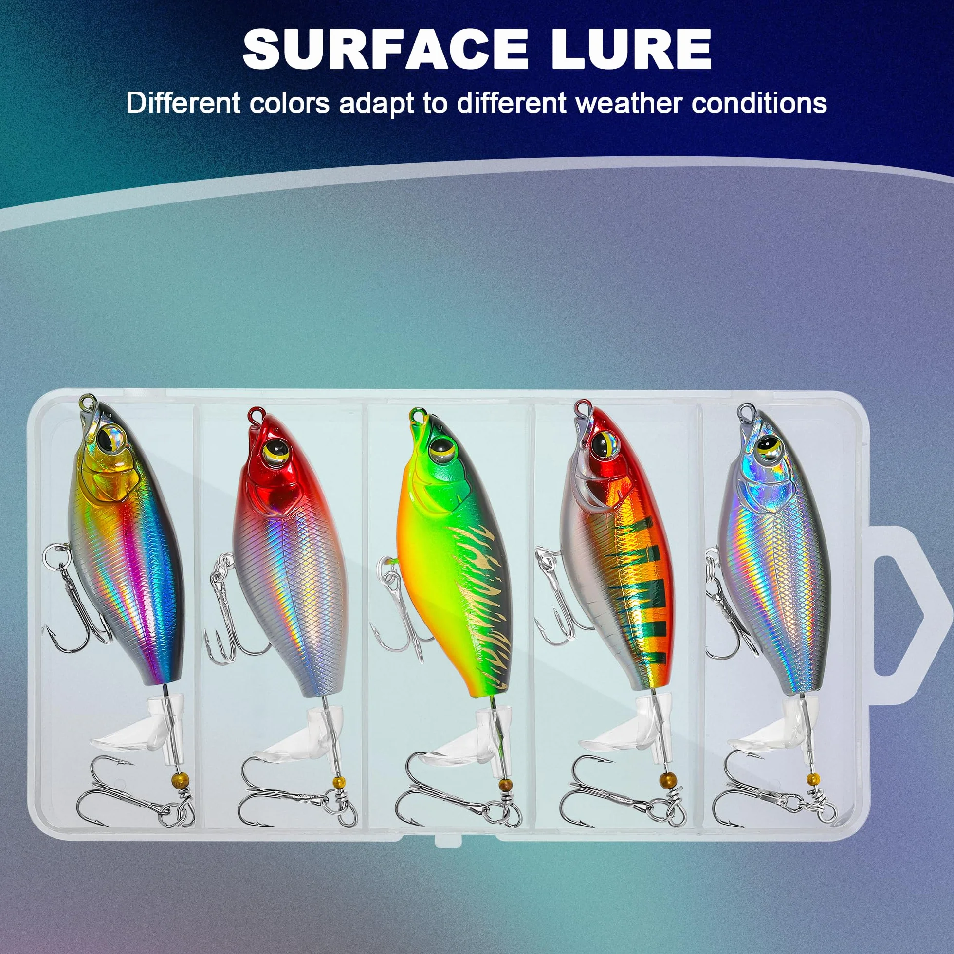 5 Piezas Señuelos Pesca Spinning 3D con Caja - Cebo Artificial Anzuelos Triples Agua Dulce y Salada para Trucha Lubina Lucio Black Bass