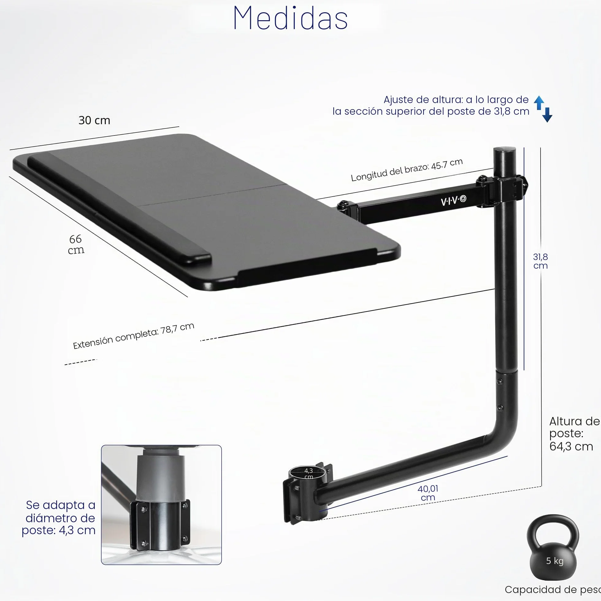 VIVO Mount-KB08C - Bandeja para teclado y mouse montada en silla de oficina, inclinación ergonómica, rotación de 360 grados, color negro, MOUNT-KB08C