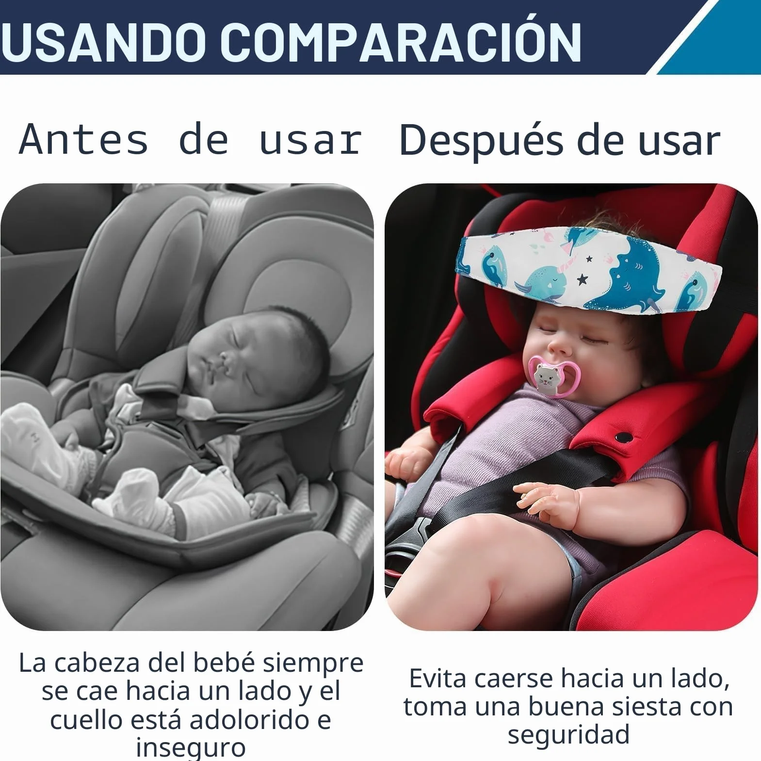 Soporte Seguridad Cabeza Bebe Coche, Cinta Ajustable Viaje Auto, Soporte Cabeza Niño Viajar Dormir