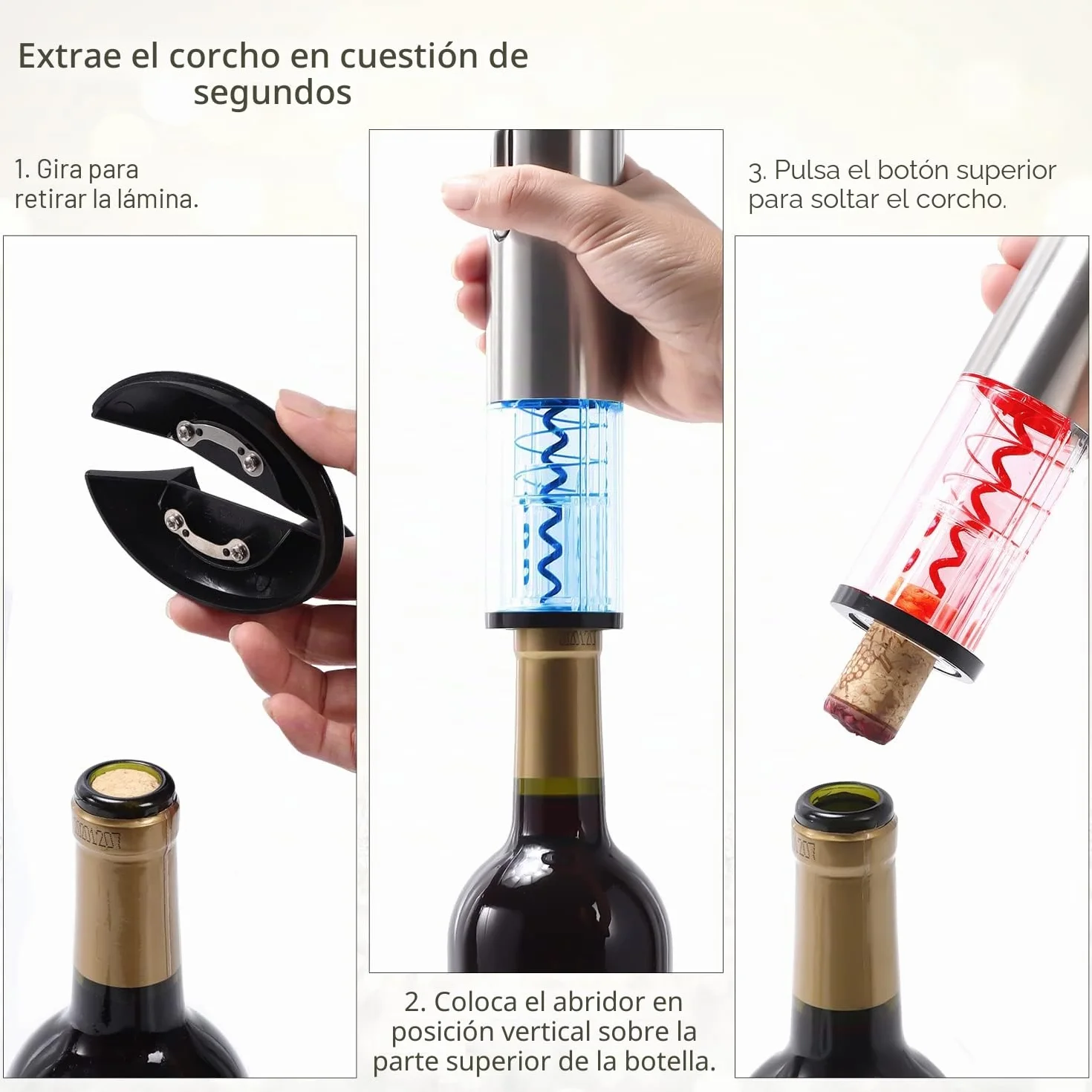 Sacacorchos Eléctrico, Abridor Botellas de Vino Profesional, Sacacorchos Eléctrico de Acero Inoxidable con Puerto de Carga USB, Cortador de Cápsulas, Tapón de Vacío y Vertedor