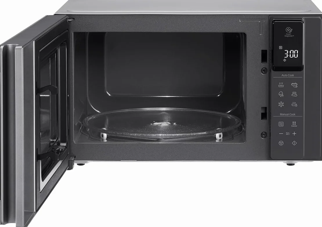 LG Microondas MS2595CIS con tecnología Smart Inverter 25 litros de capacidad, 1000 W, programas automáticos, niveles de potencia ajustables y función EasyClean, color plateado