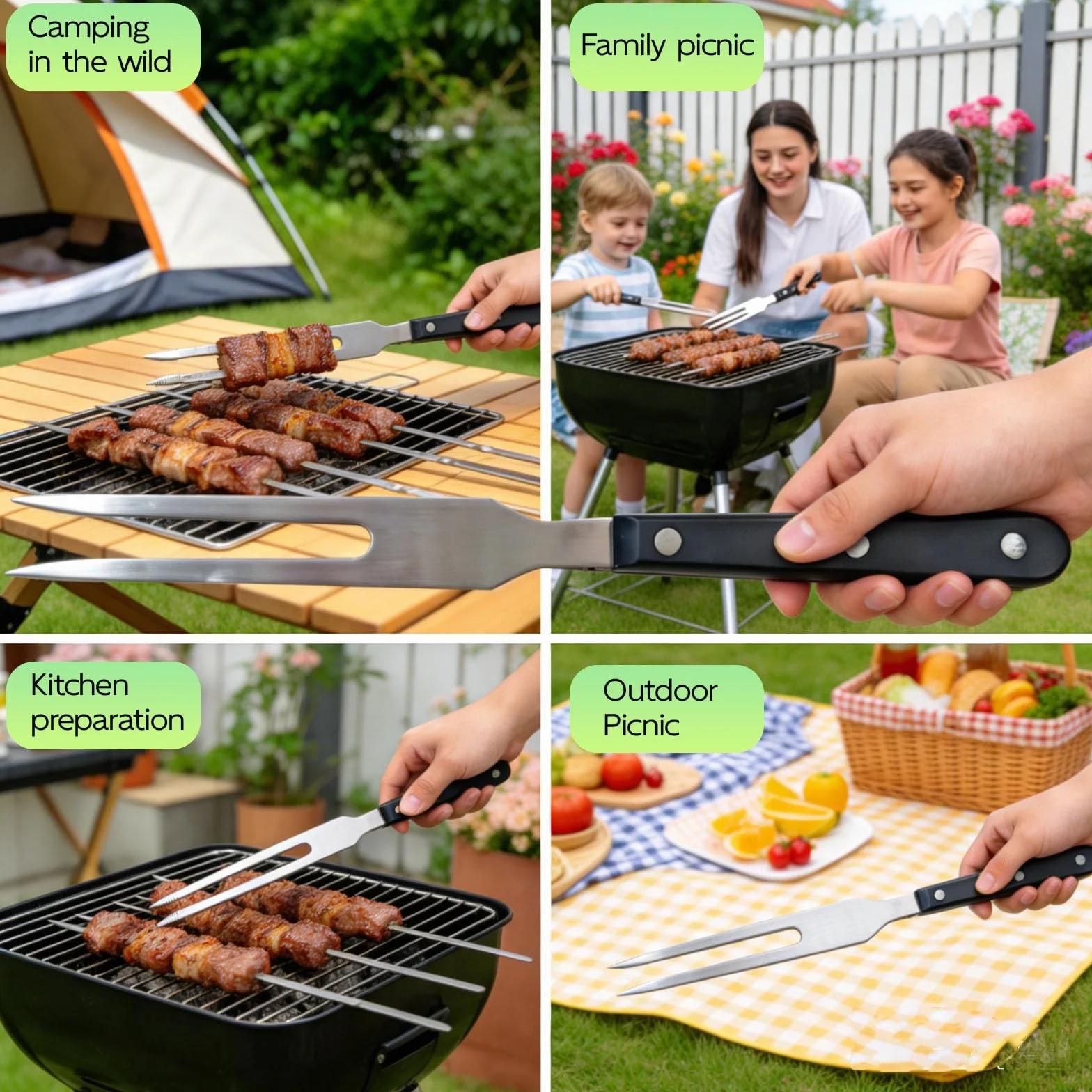 Tenedor de carne, tenedor para asar de 27 cm, con mango largo, adecuado para barbacoa, cerdo, pollo, carne de res, verduras