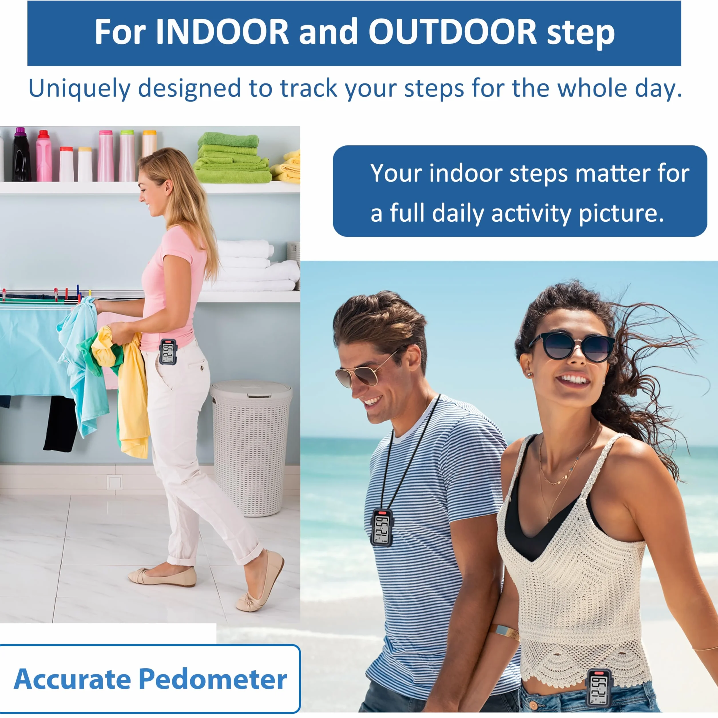 CoolFire podómetro para interiores y exteriores, contador de pasos 3D con clip, pantalla grande