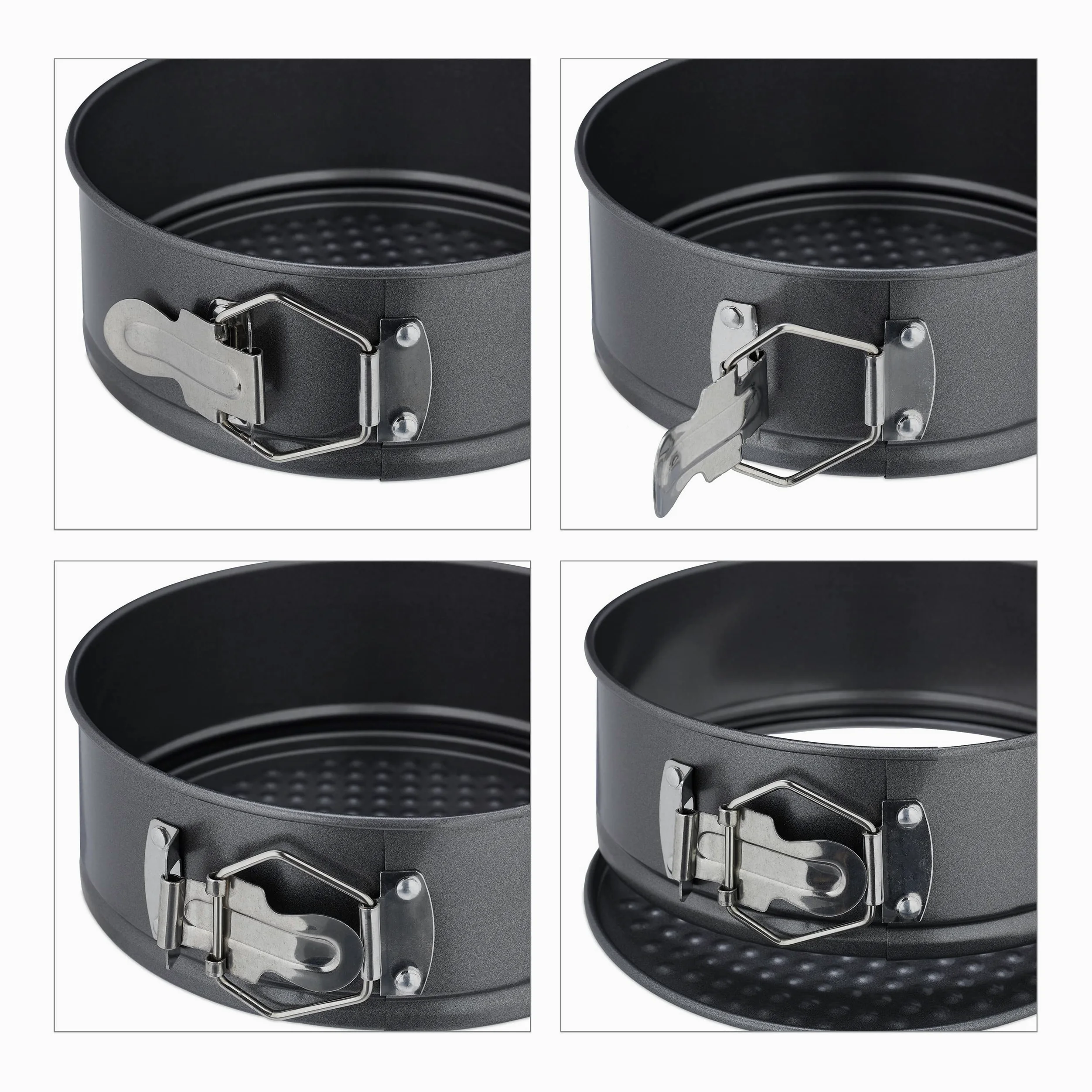 Relaxdays Set Moldes de Bizcocho, 3 Bizcocheras Redondas, 14/16/18 cm Ø, Acero Inoxidable, Antiadherentes, Antracita