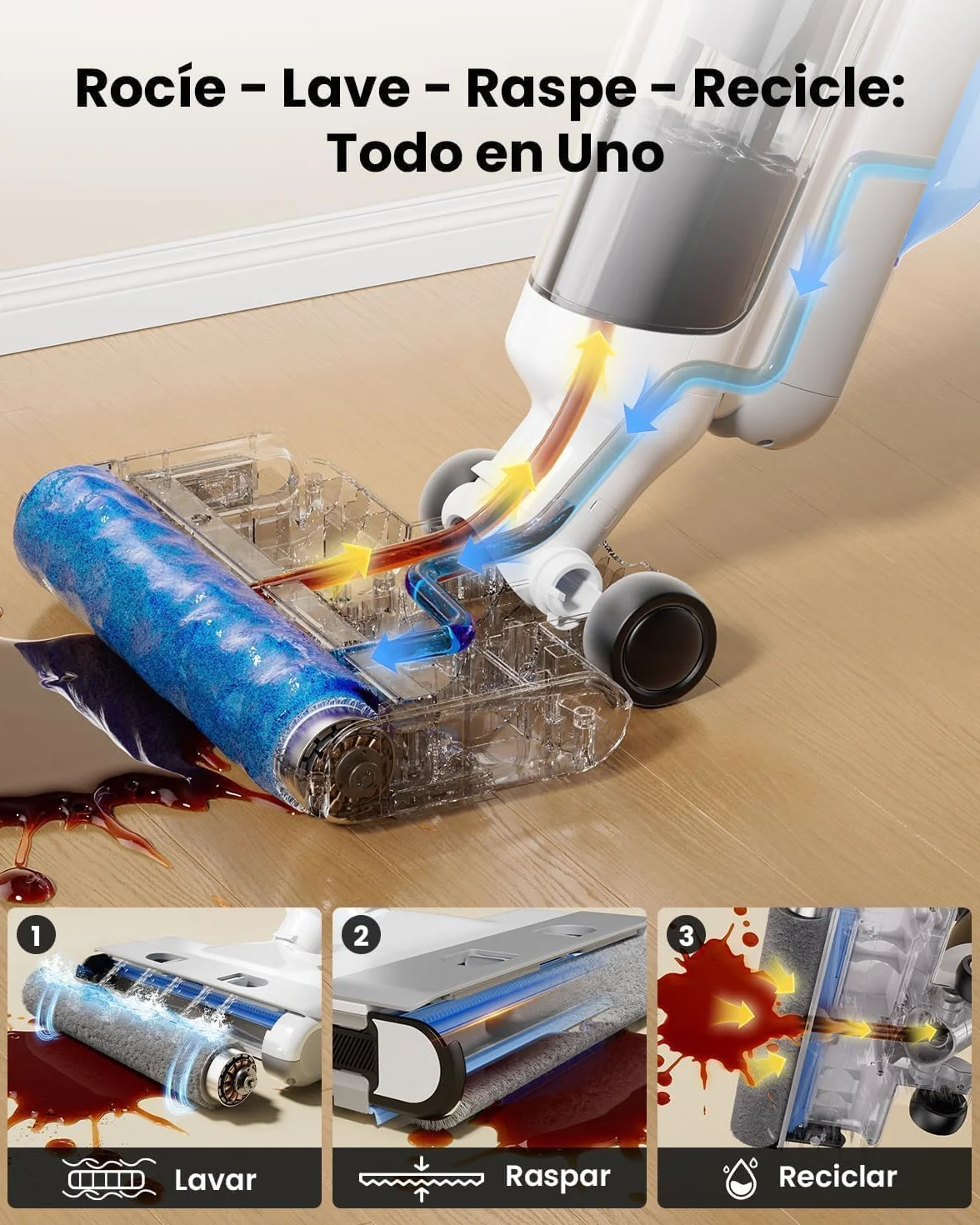 Proscenic F10 Ultra Aspiradora Escoba sin Cable en Seco y Húmedo, 60 Min de autonomía, Autolimpieza, Limpia Esquinas y Bordes, para Suelos Duros, Pelo de Mascotas, Diseño de Inclinación de 180°