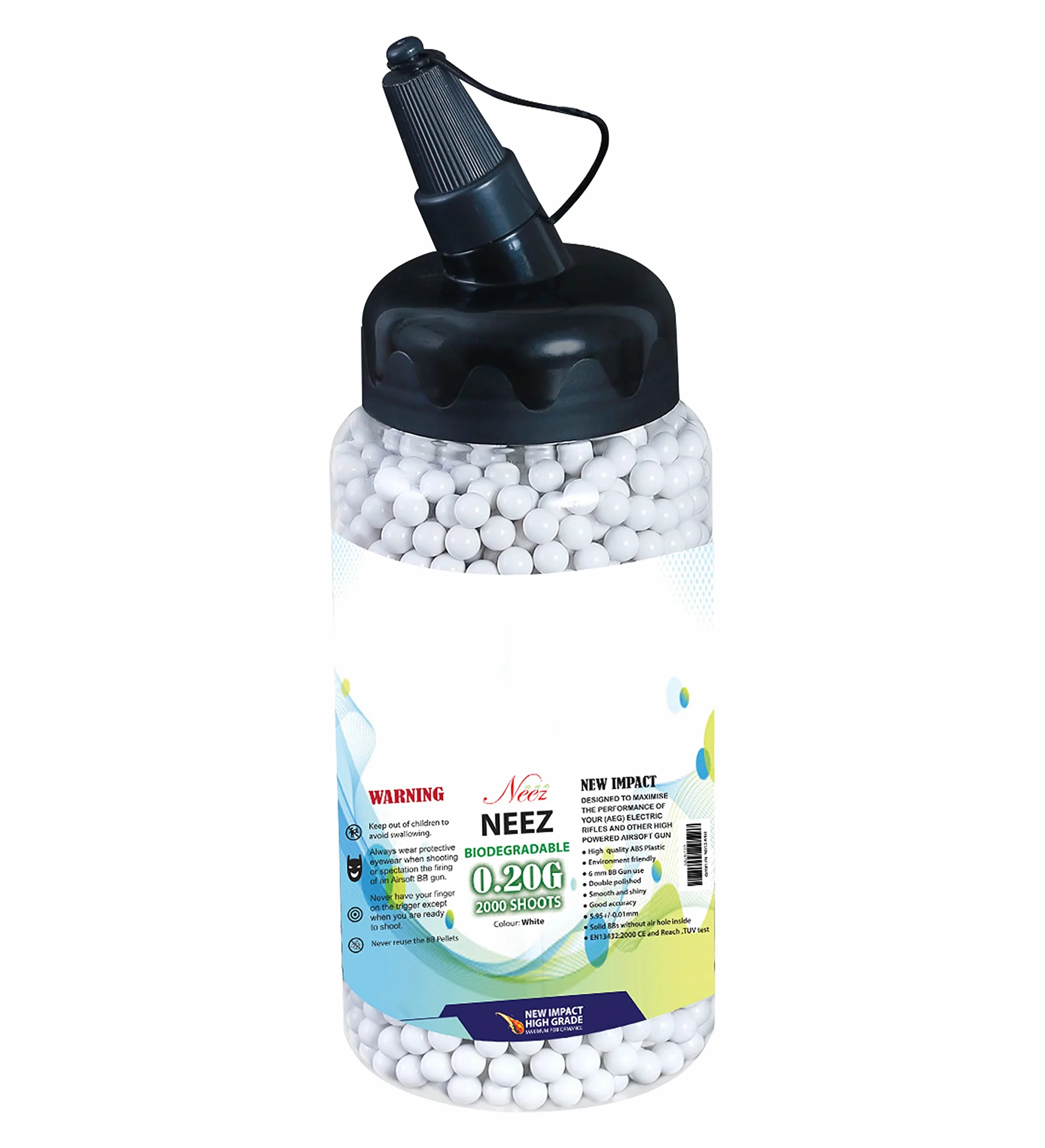 Neez Bolas Airsoft - Plastico Paintball Balas para Pistolas, Fusil, Armas - Bio BBS Bola 6mm 0,20 g BB Pellets 1000, 2000, 5000, 10000 Munición