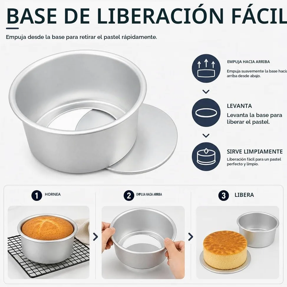 6 Piezas Moldes Reposteria Aluminio Anodizado 10/13/15/18/20/25 cm | Redondo Molde para Pastel con Base Extraíble, Molde Bizcocho Alu Anodizado para Capas de Tarta, Argento