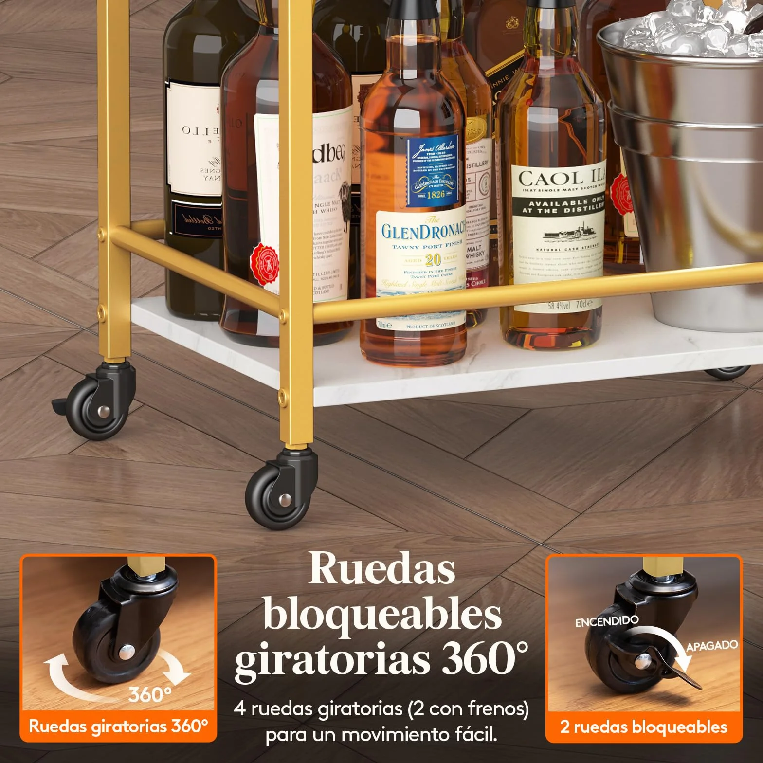 Lifewit Carrito de Cocina, Carrito Auxiliar de 3 Niveles, Carrito de Servicio de Té con Ruedas con Bloqueo para Cocina, Comedor o Sala de Estar, 43.2 x 30 x 81.5 cm, Dorado