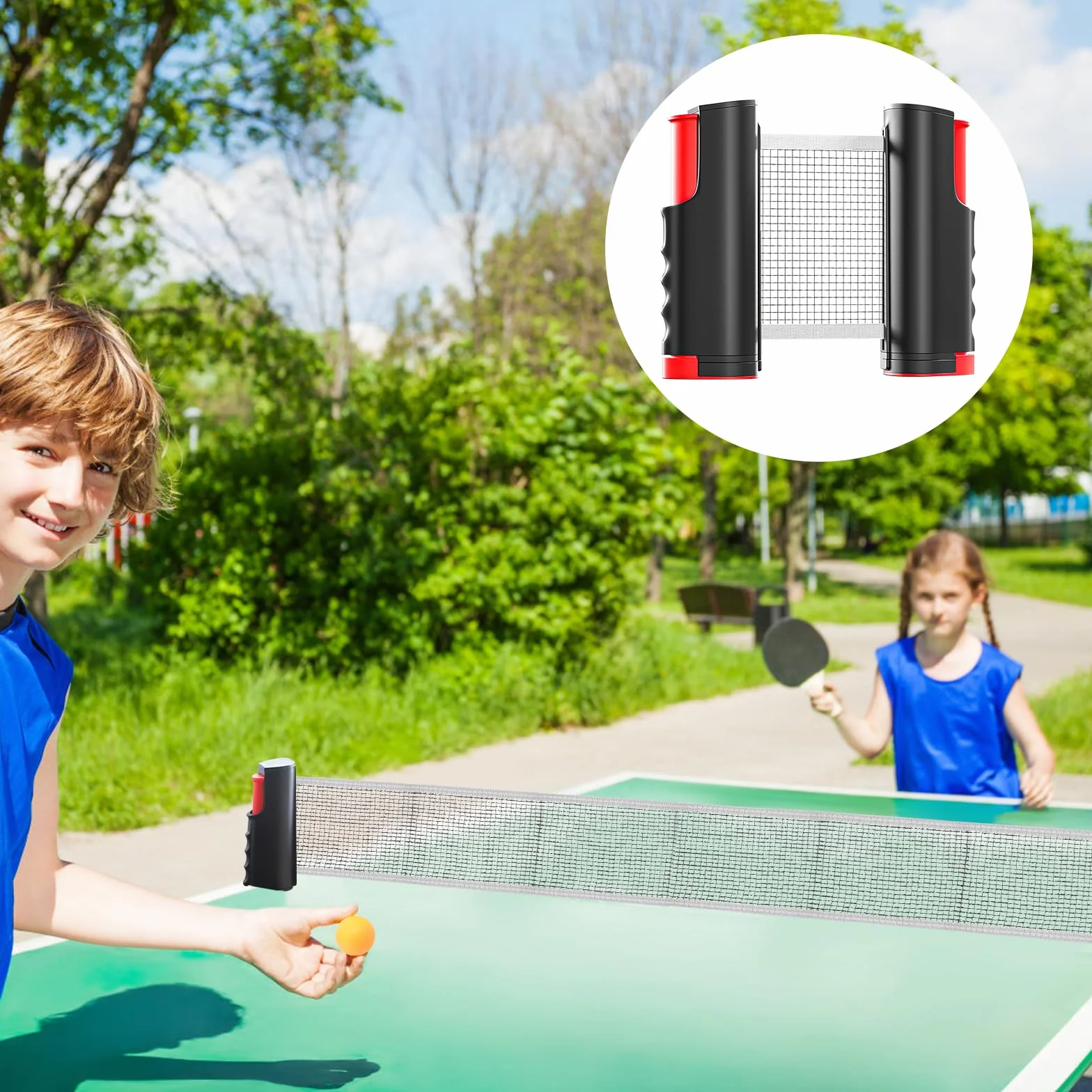 Red de ping pong extensible portátil 165 cm con 5 pelotas