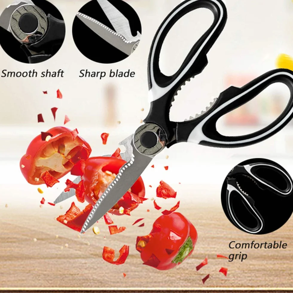 Tijeras de Cocina multifunción(Pack de 2),Acero Inoxidable,con Funda Protectora para Cuchilla,Usado para Cortar Pollo, Pescado, Carne, Vegetales, Hierbas