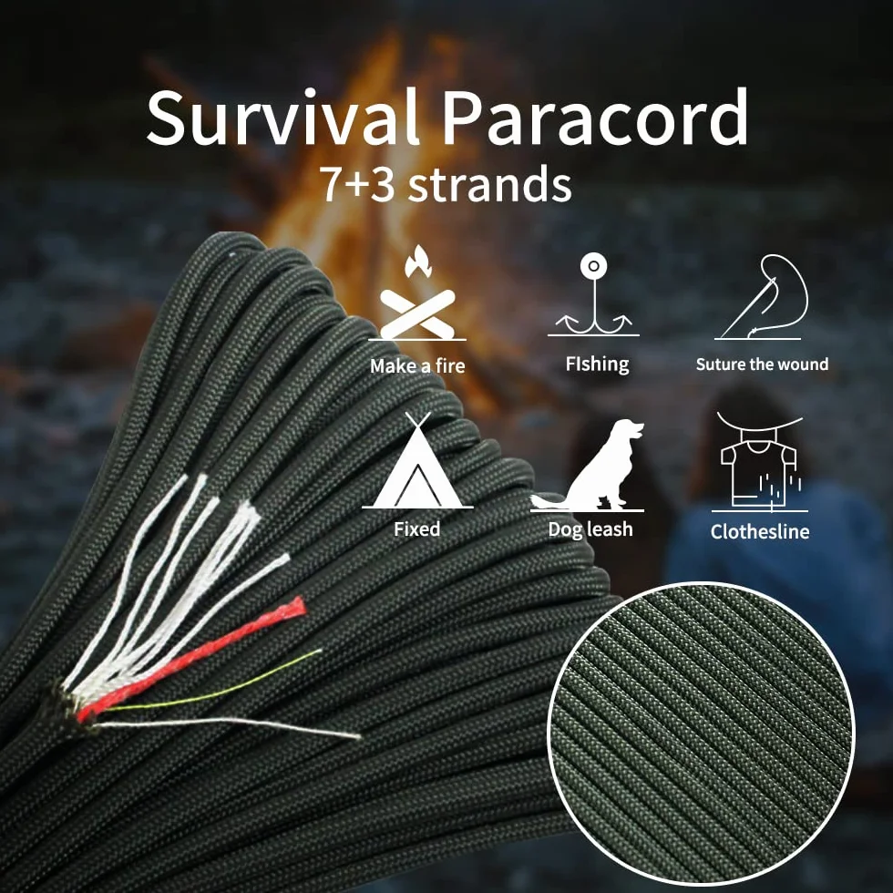PSKOOK Cuerda de Supervivencia para paracaídas 7 hebras 100 pies Army Green