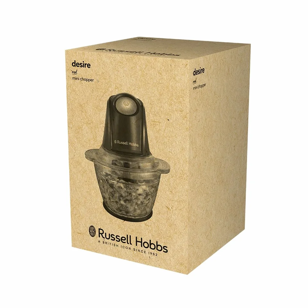 Russell Hobbs Picadora Eléctrica Mini Desire Red (Cuenco de vidrio de 500 ml, Cuchillas Inox de 2 puntas, 350 W Max, Botón One-Touch, Para frutas, verduras y carne) 27132-56