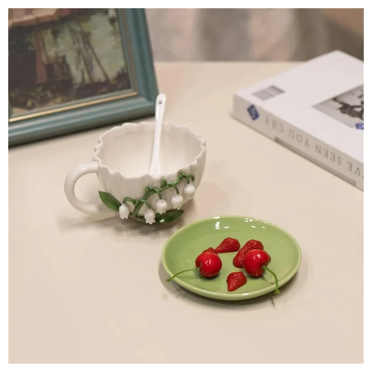 Tazas Y Jarras De Café Taza De Café Con Estampado De Flores En Relieve De Cerámica, Taza De Desayuno Para Té Cacao Y Leche