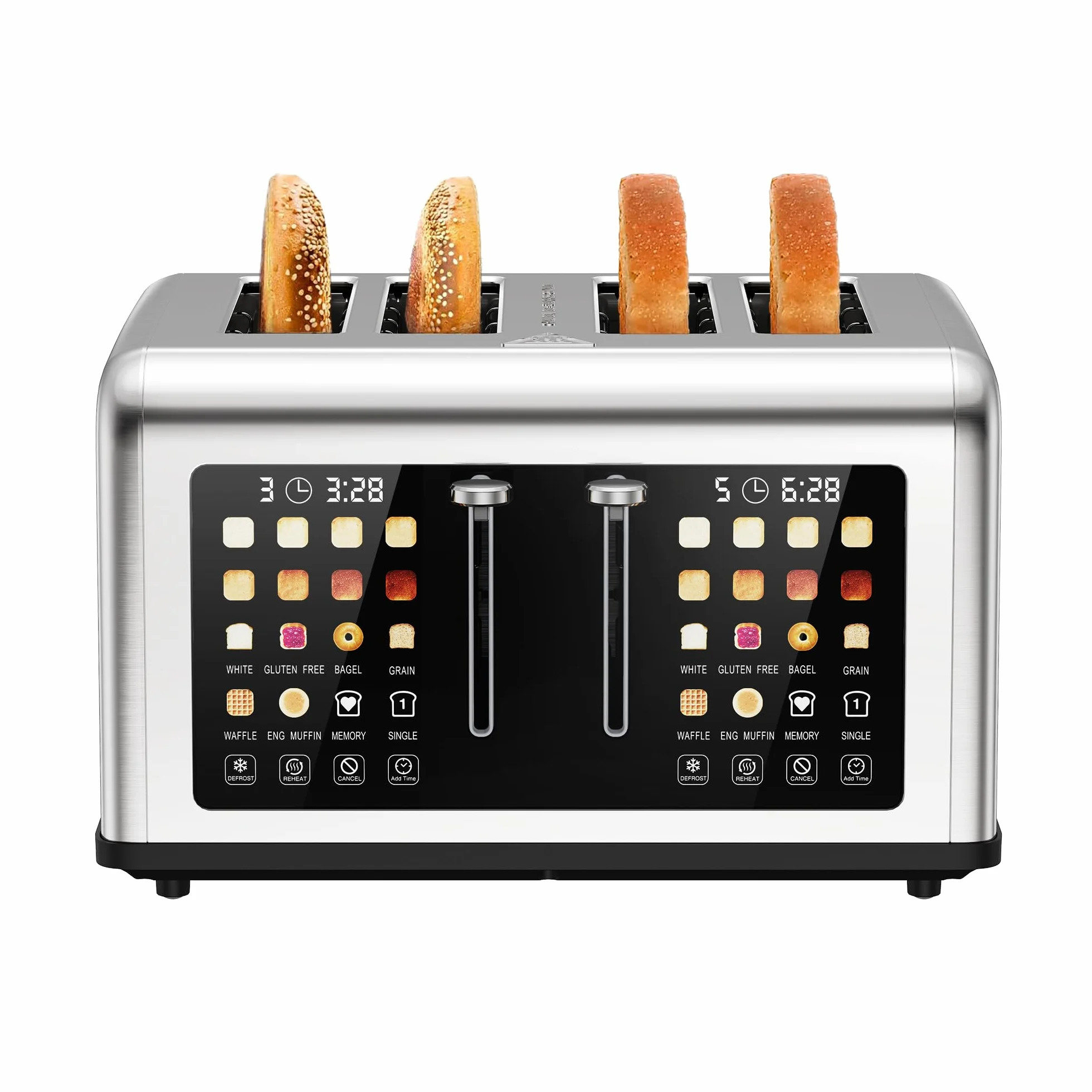 Tostadora de 4 Ranuras, Pantalla Táctil, 8 Niveles de Tostado, 6 Programas de Pan, Función Descongelar y Recalentar, Acero Inoxidable para Bagel Muffin Gofre, 1760 W
