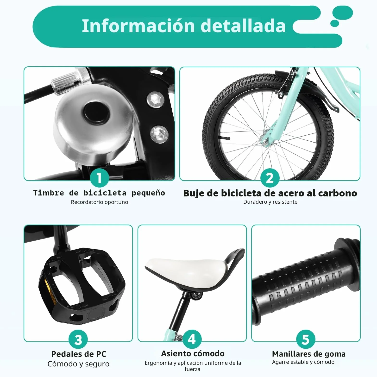 Bicicleta infantil 16 pulgadas con ruedas estabilizadoras para niños niñas 5-8 años sillín manillar ajustable doble freno guardabarros timbre
