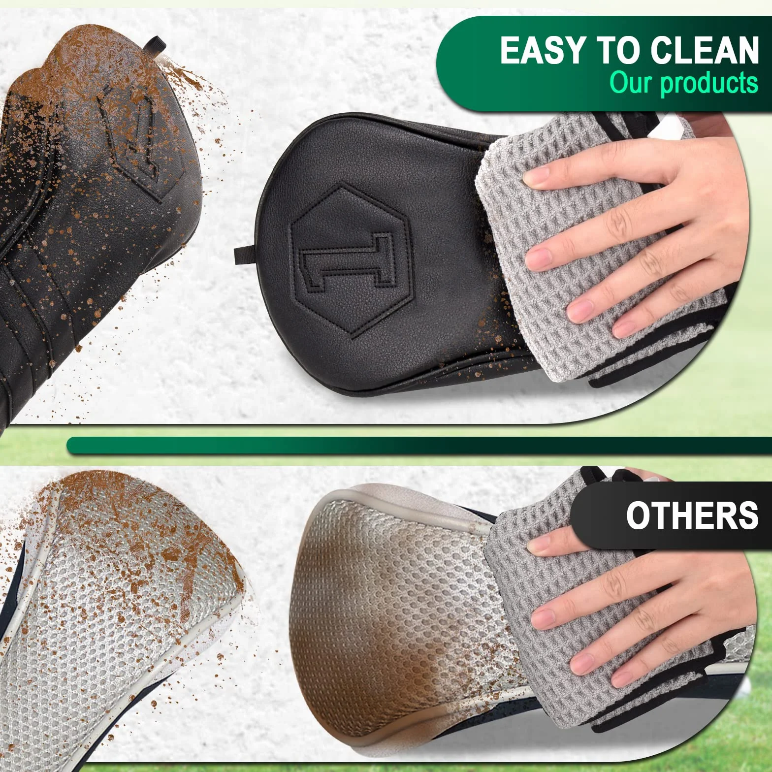 Fundas para cabeza de palo de golf madera Driver Fairway Hybrid 1FH negro piel sintética cierre elástico